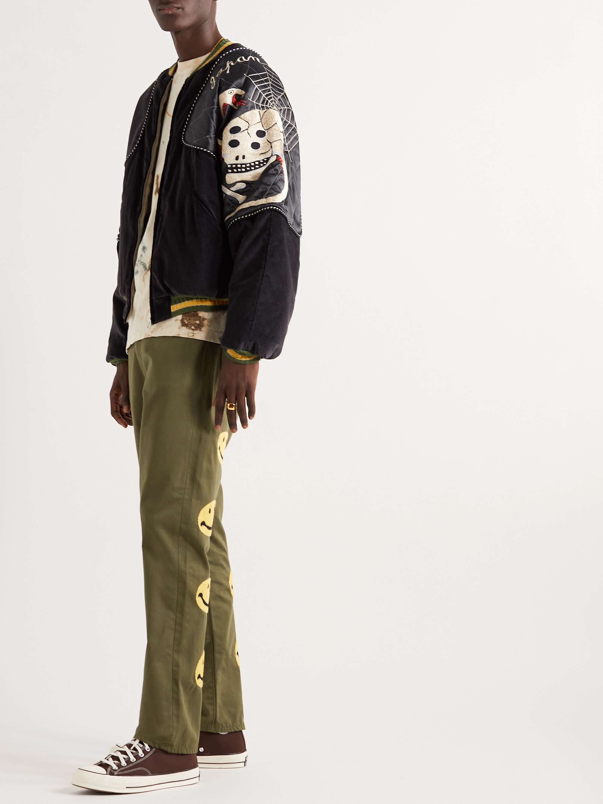 KAPITAL Shell-Trimmed Embroidered Cotton-Velvet Bomber Jacket