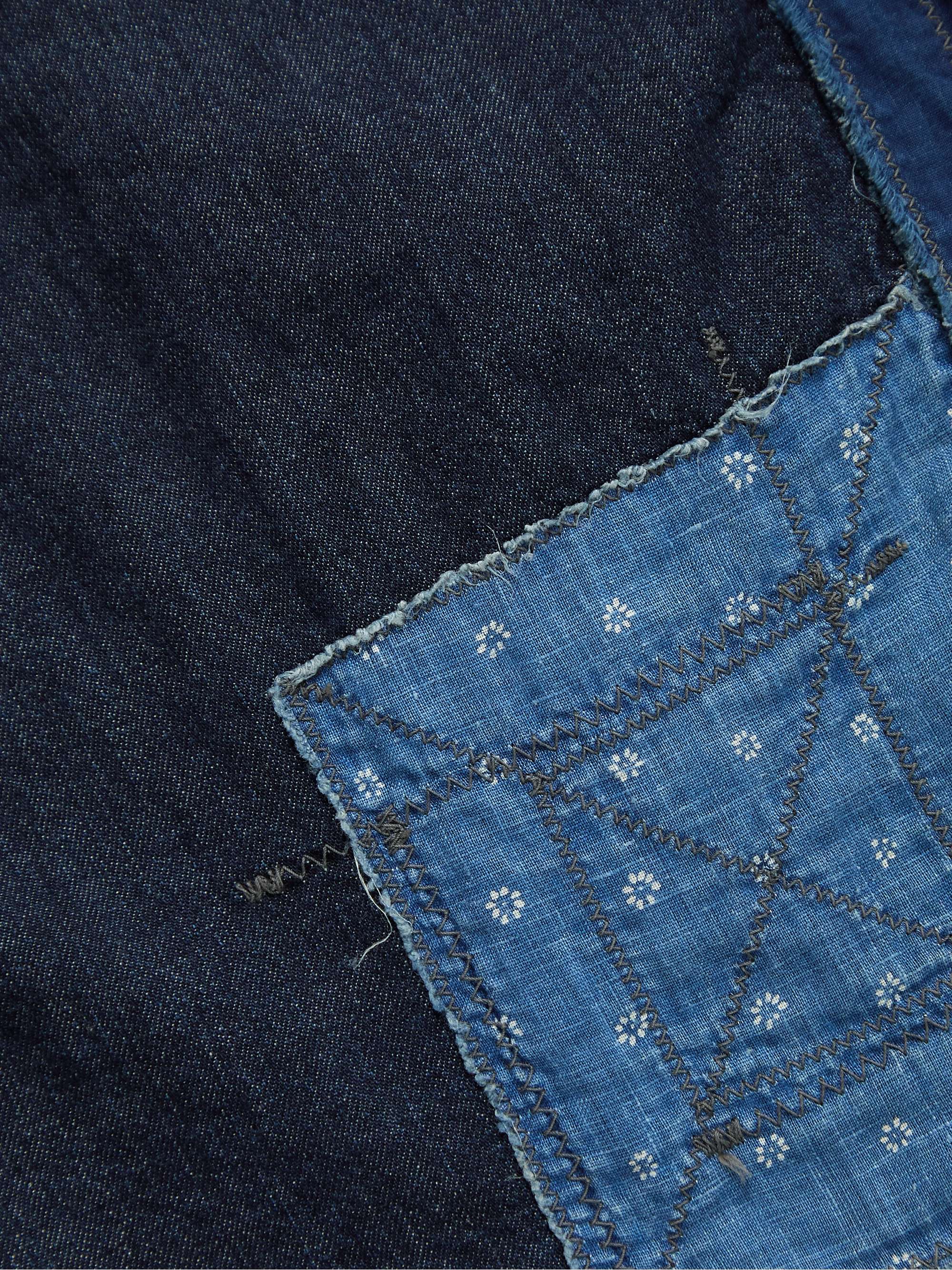 KAPITAL Printed Patchwork Cotton and Linen-Blend Chambray Shirt