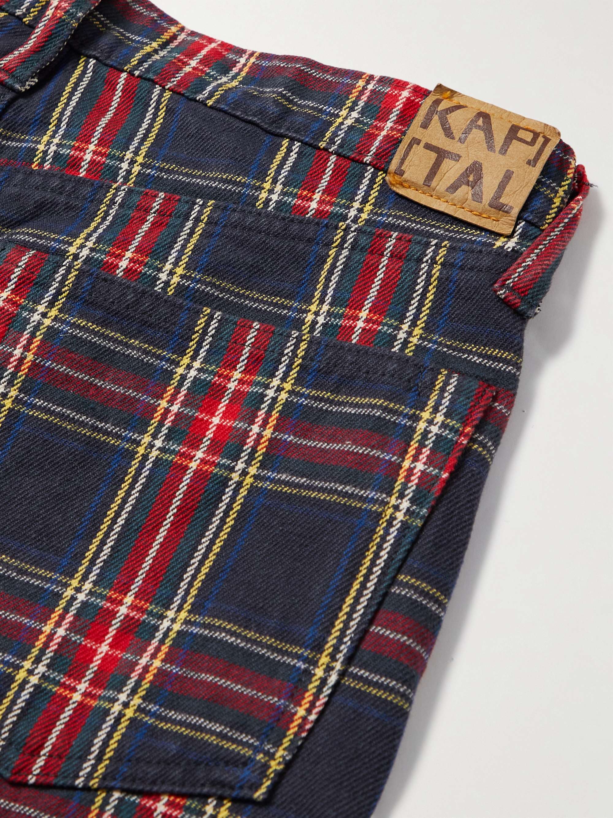 KAPITAL Slim-Fit Embellished Checked Cotton-Twill Trousers