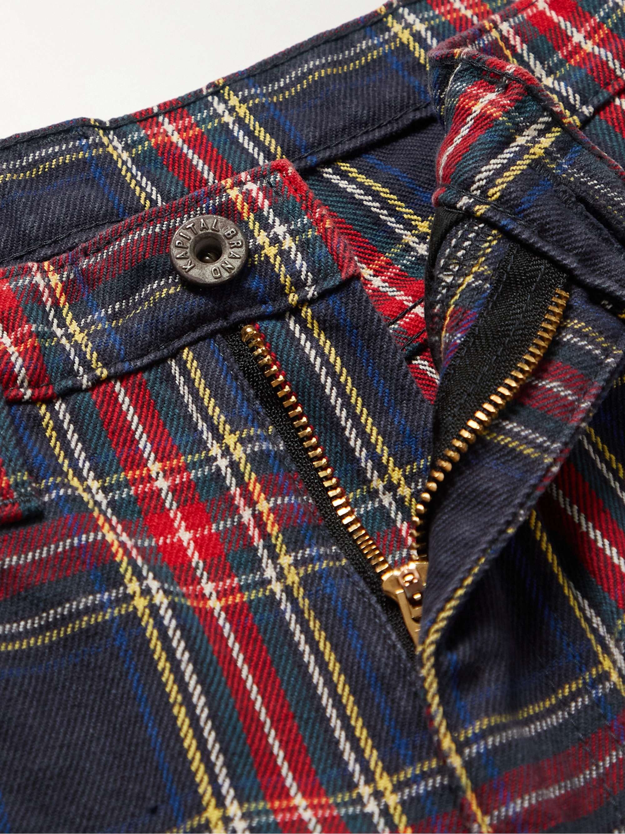 KAPITAL Slim-Fit Embellished Checked Cotton-Twill Trousers