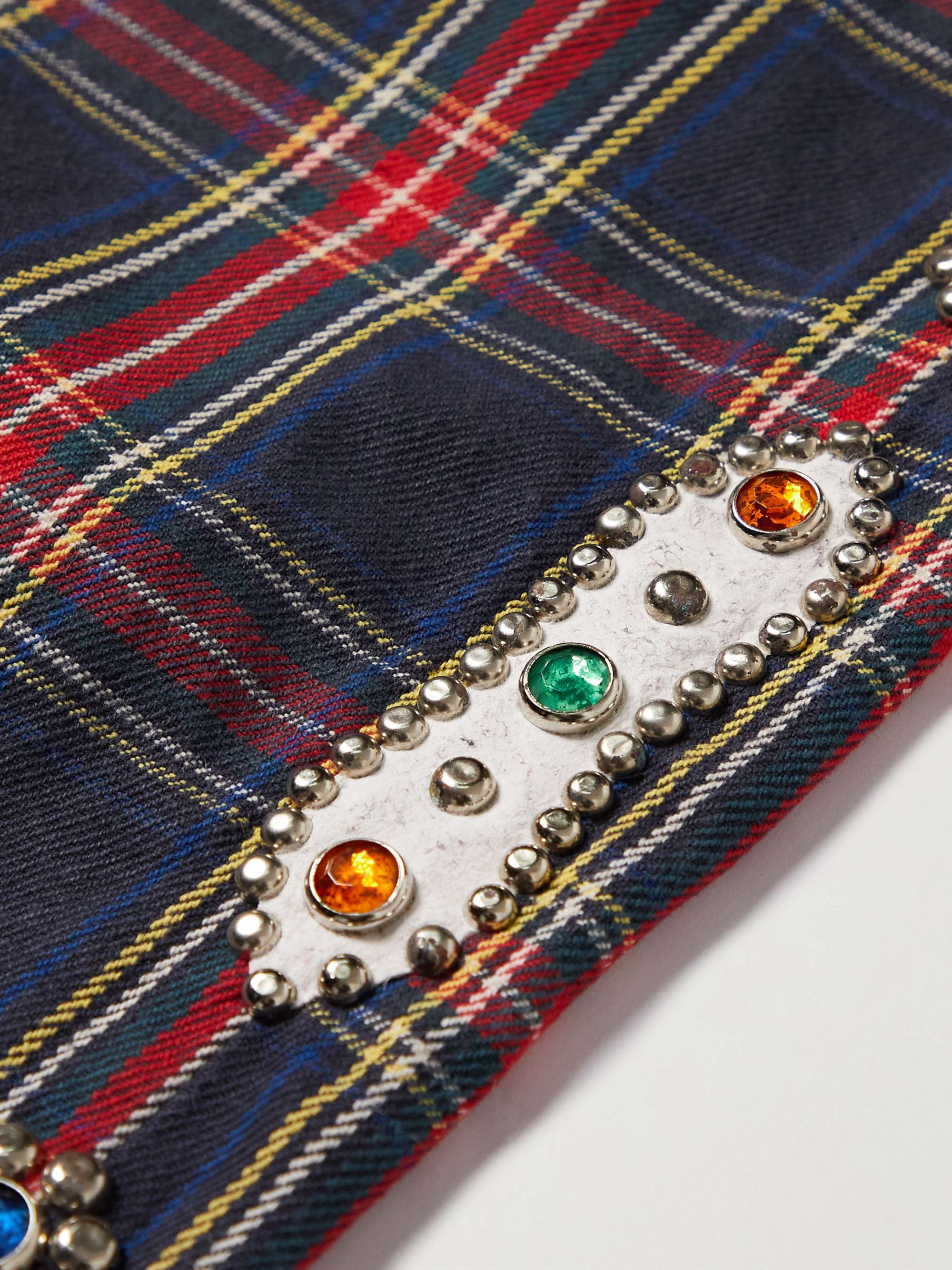 KAPITAL Slim-Fit Embellished Checked Cotton-Twill Trousers