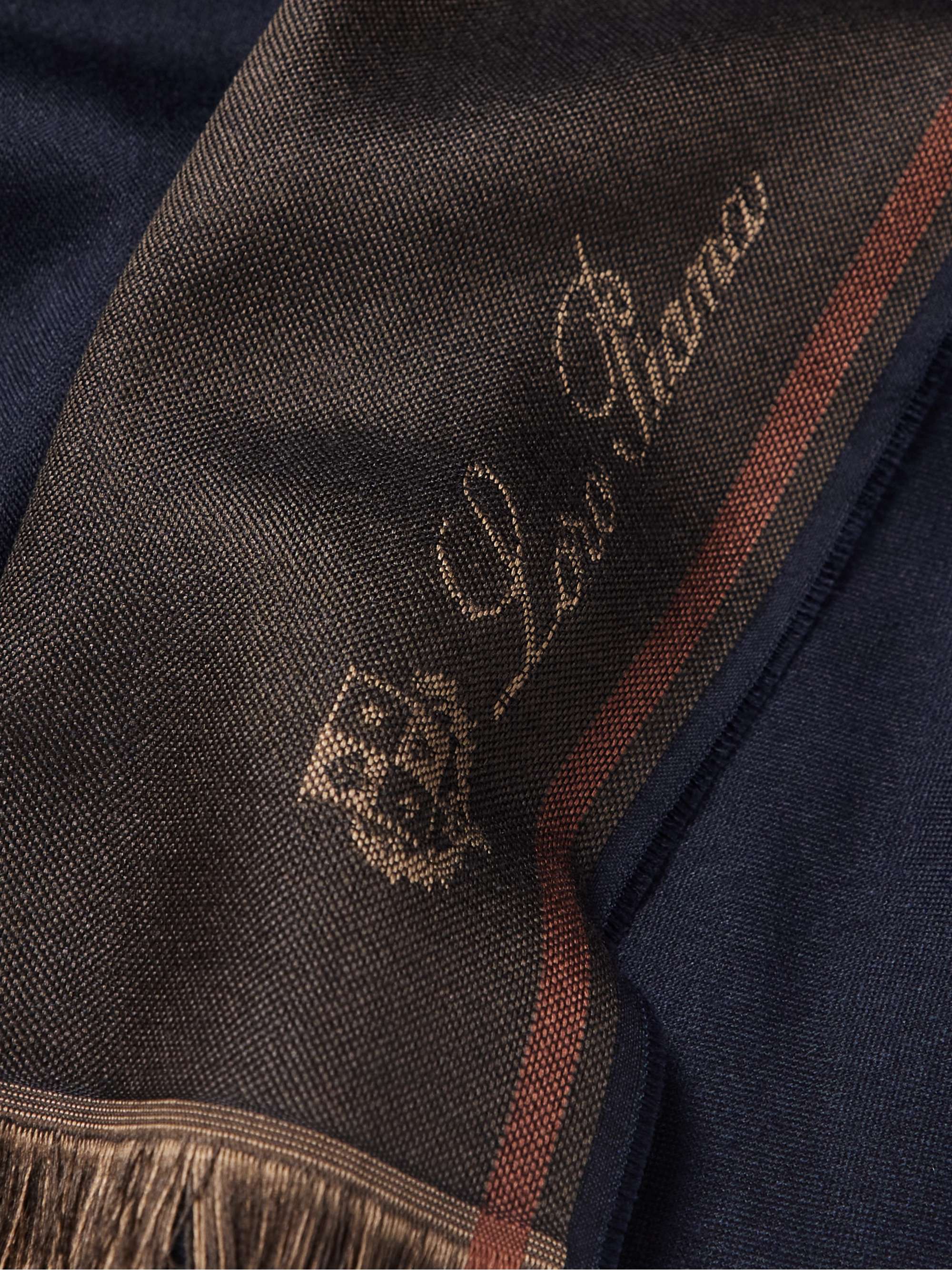 LORO PIANA Fringed Striped Cashmere and Silk-Blend Scarf
