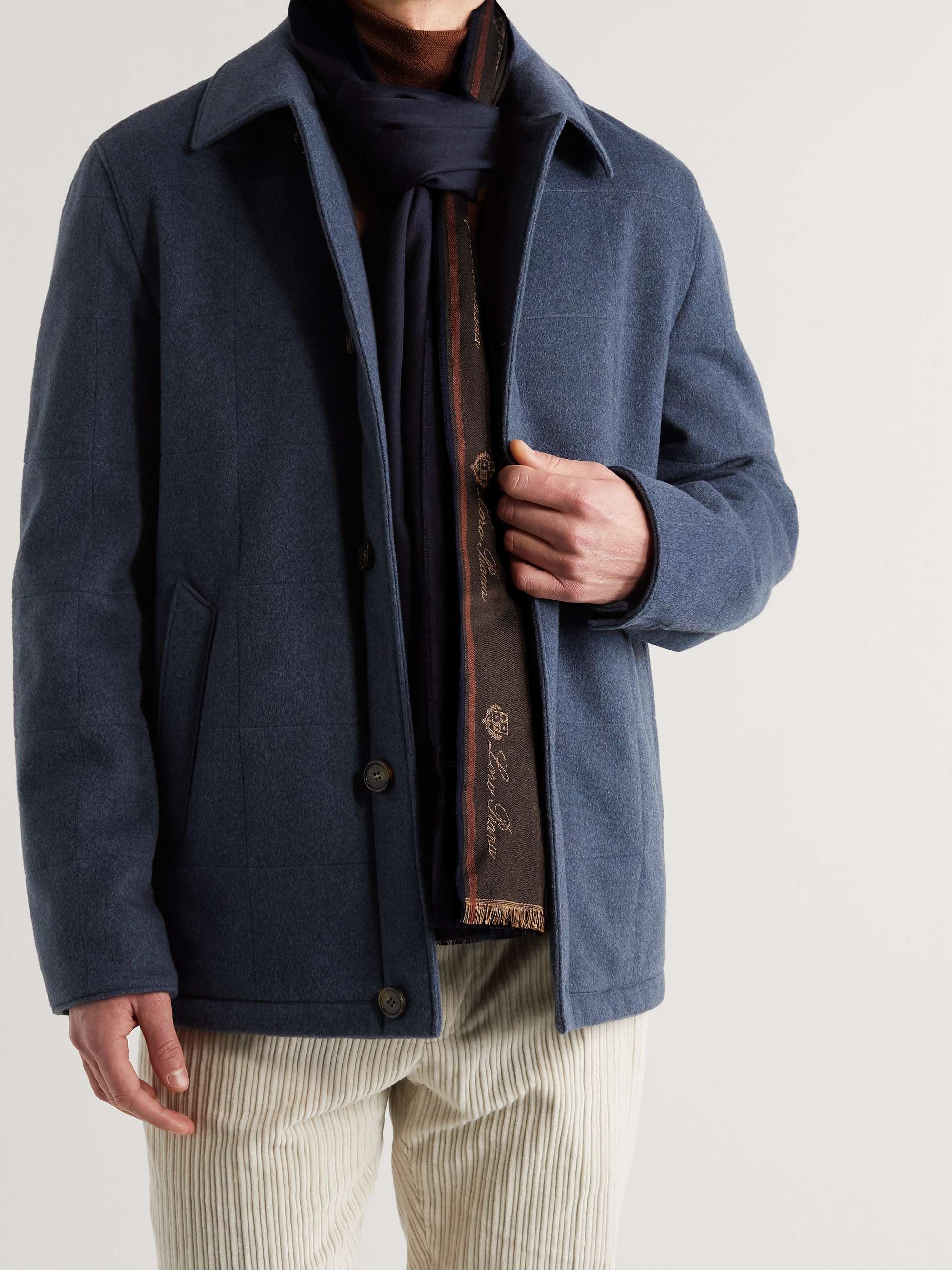 LORO PIANA Fringed Striped Cashmere and Silk-Blend Scarf