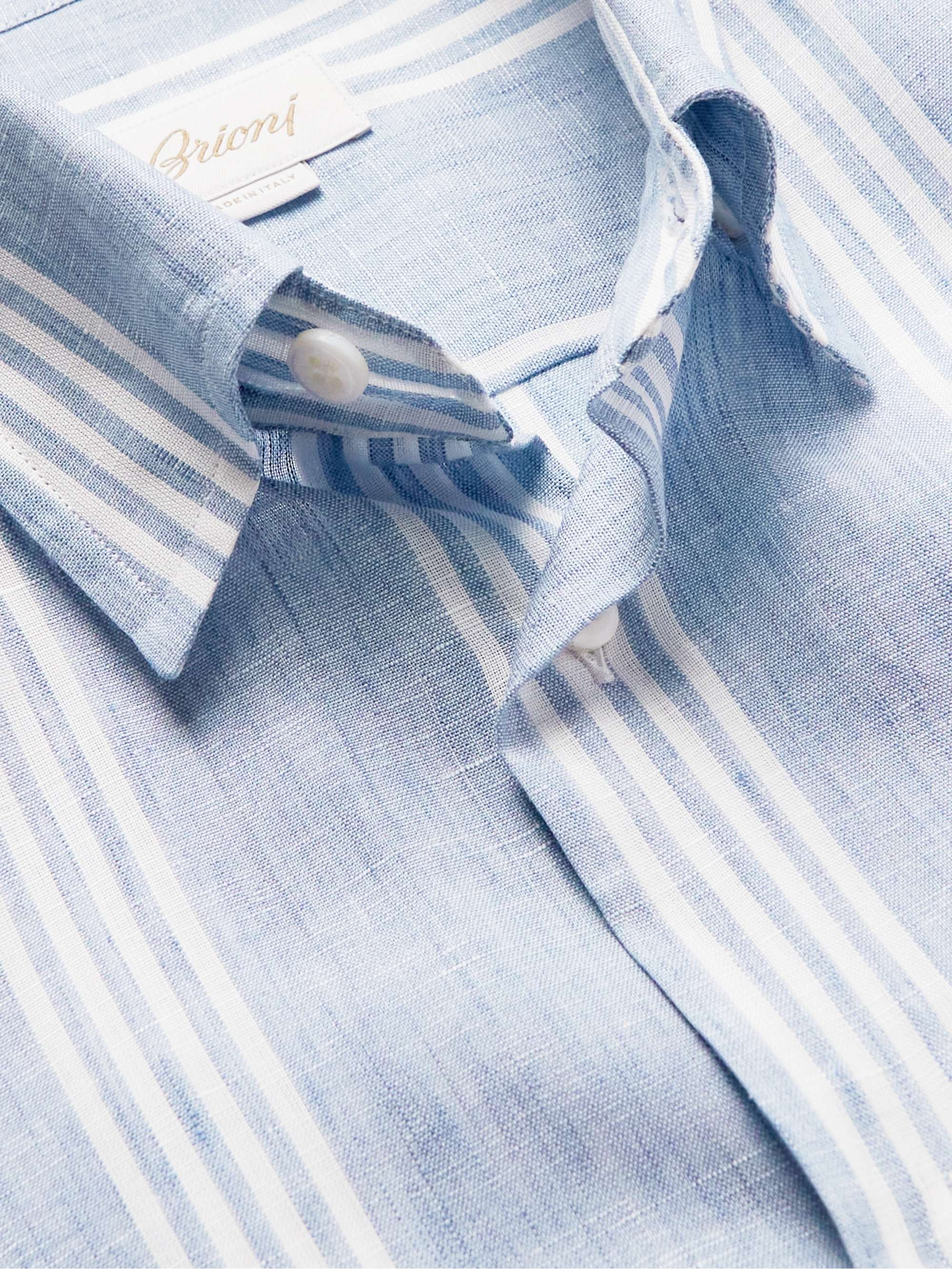 BRIONI Grandad-Collar Striped Cotton Oxford Shirt