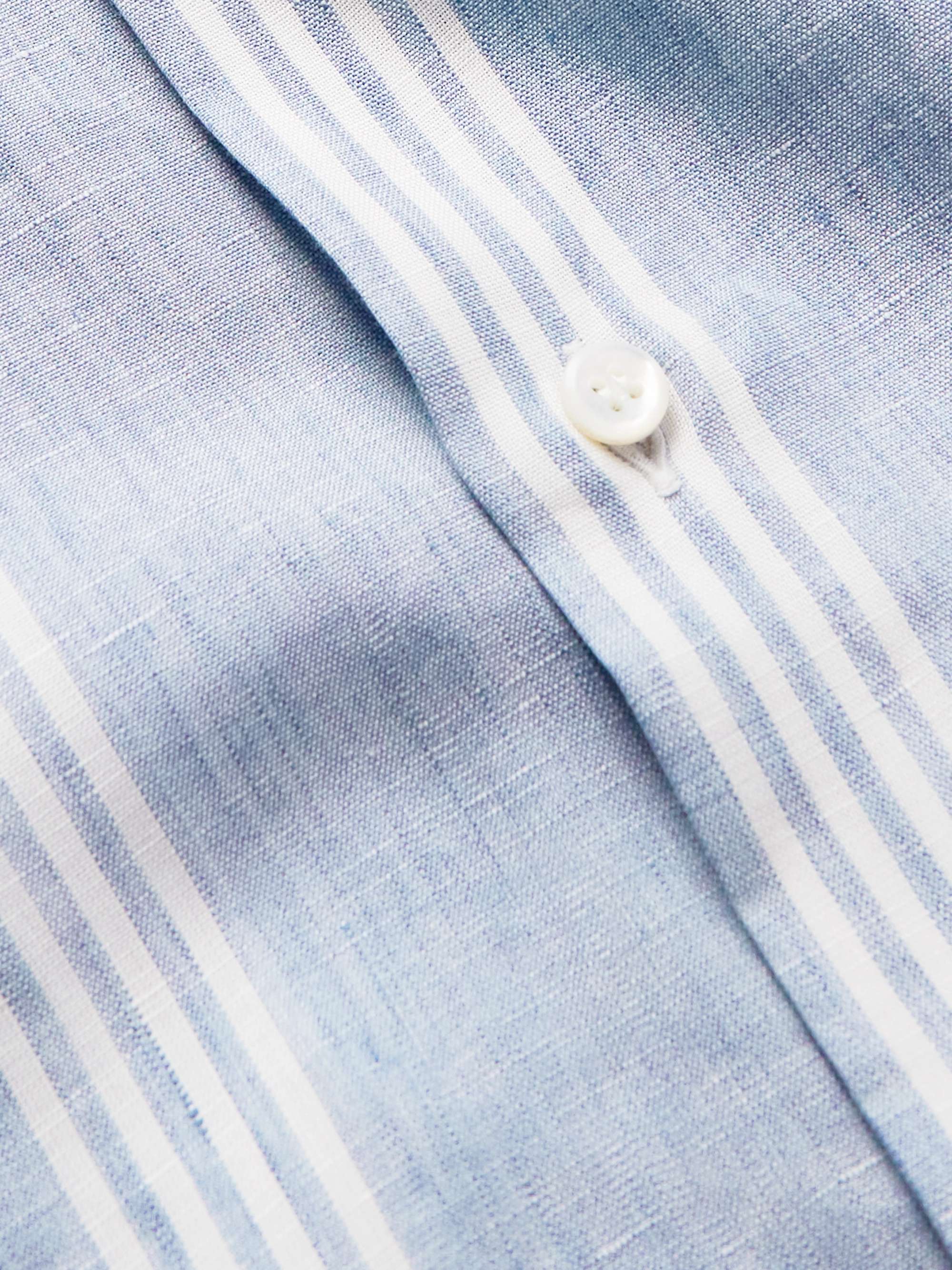 BRIONI Grandad-Collar Striped Cotton Oxford Shirt