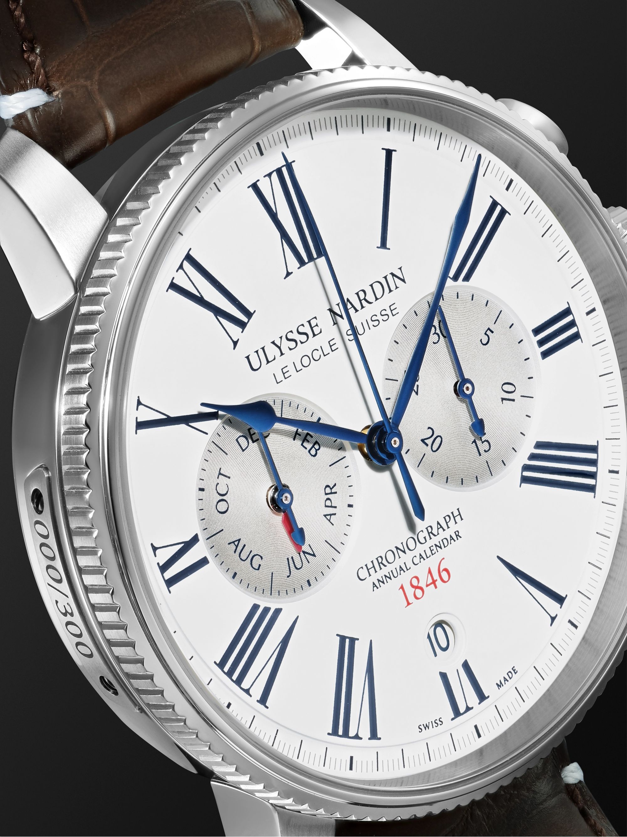 ULYSSE NARDIN Marine Torpilleur Annual Chronograph Limited Edition Automatic 44mm Stainless Steel and Croc-Effect Leather Watch, Ref. No. 1533-320LE-0A-175/1A