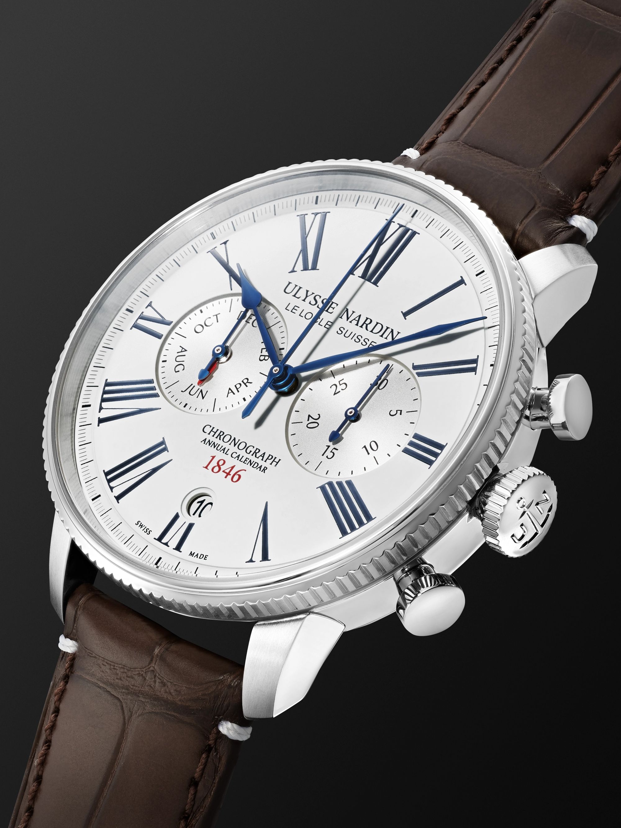 ULYSSE NARDIN Marine Torpilleur Annual Chronograph Limited Edition Automatic 44mm Stainless Steel and Croc-Effect Leather Watch, Ref. No. 1533-320LE-0A-175/1A