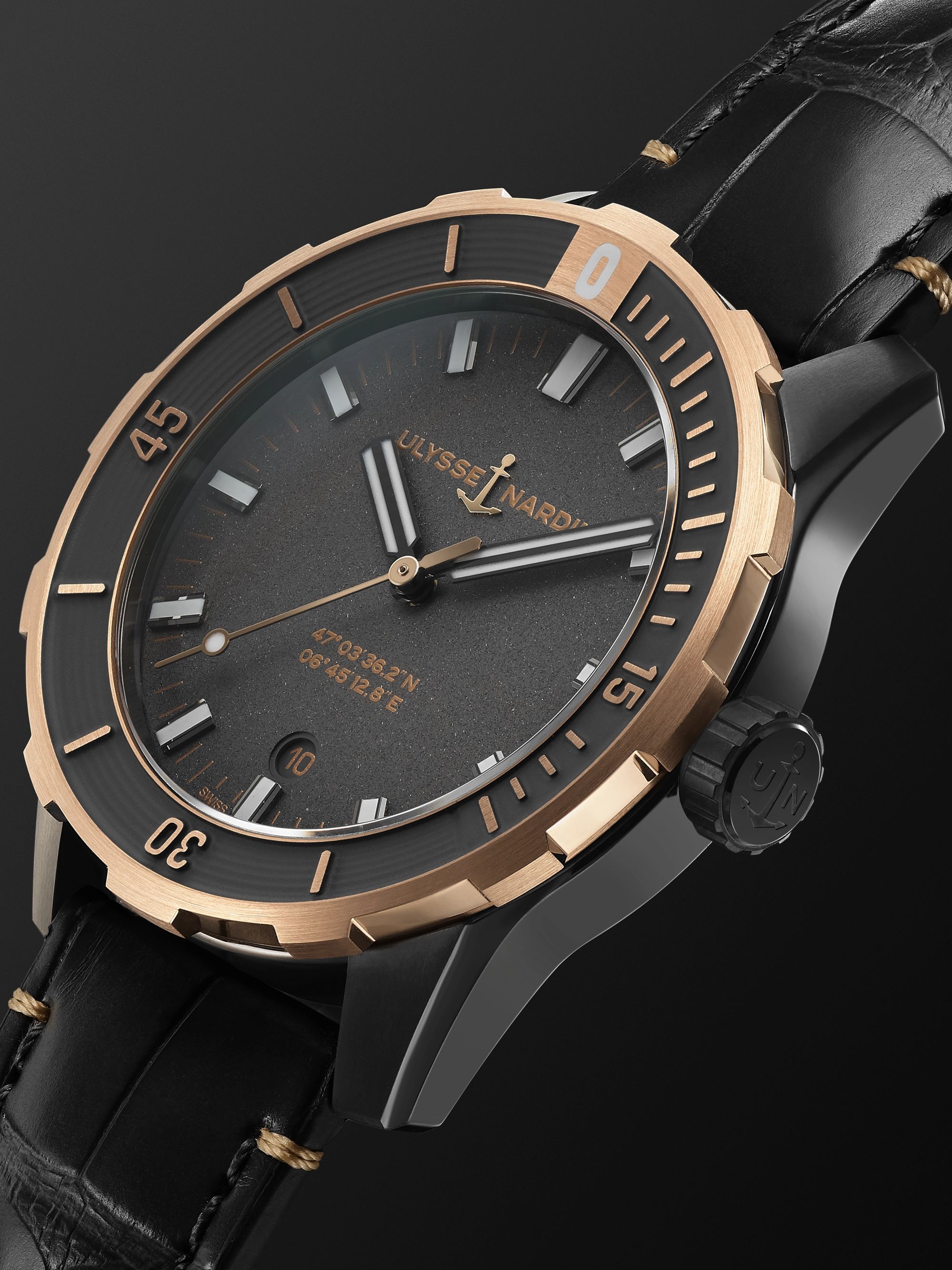 ULYSSE NARDIN Diver Automatic 42mm Stainless Steel, PVD-Plated and Alligator Watch, Ref. No. 8163-175/GREY-5N