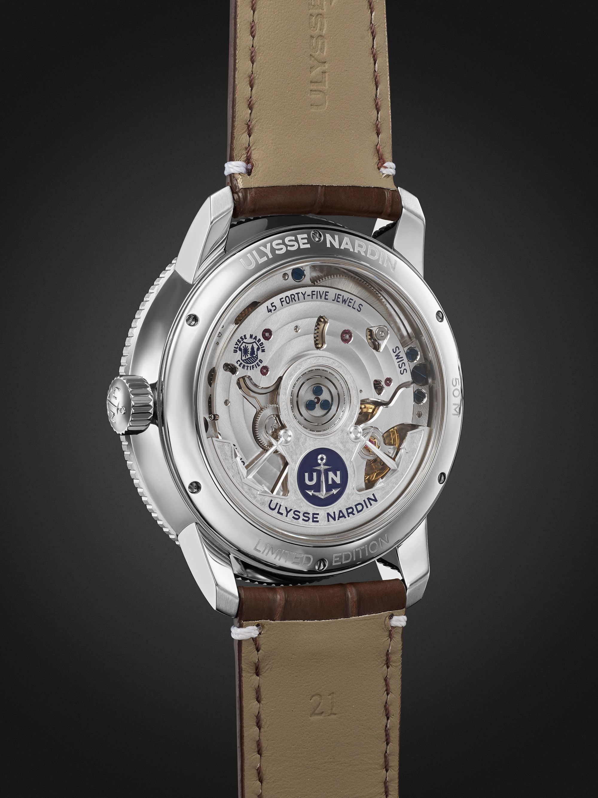 ULYSSE NARDIN Marine Torpilleur Automatic Moon-Phase 42mm Stainless Steel and Alligator Watch, Ref. No. 1193-310LE-3A-175/1B