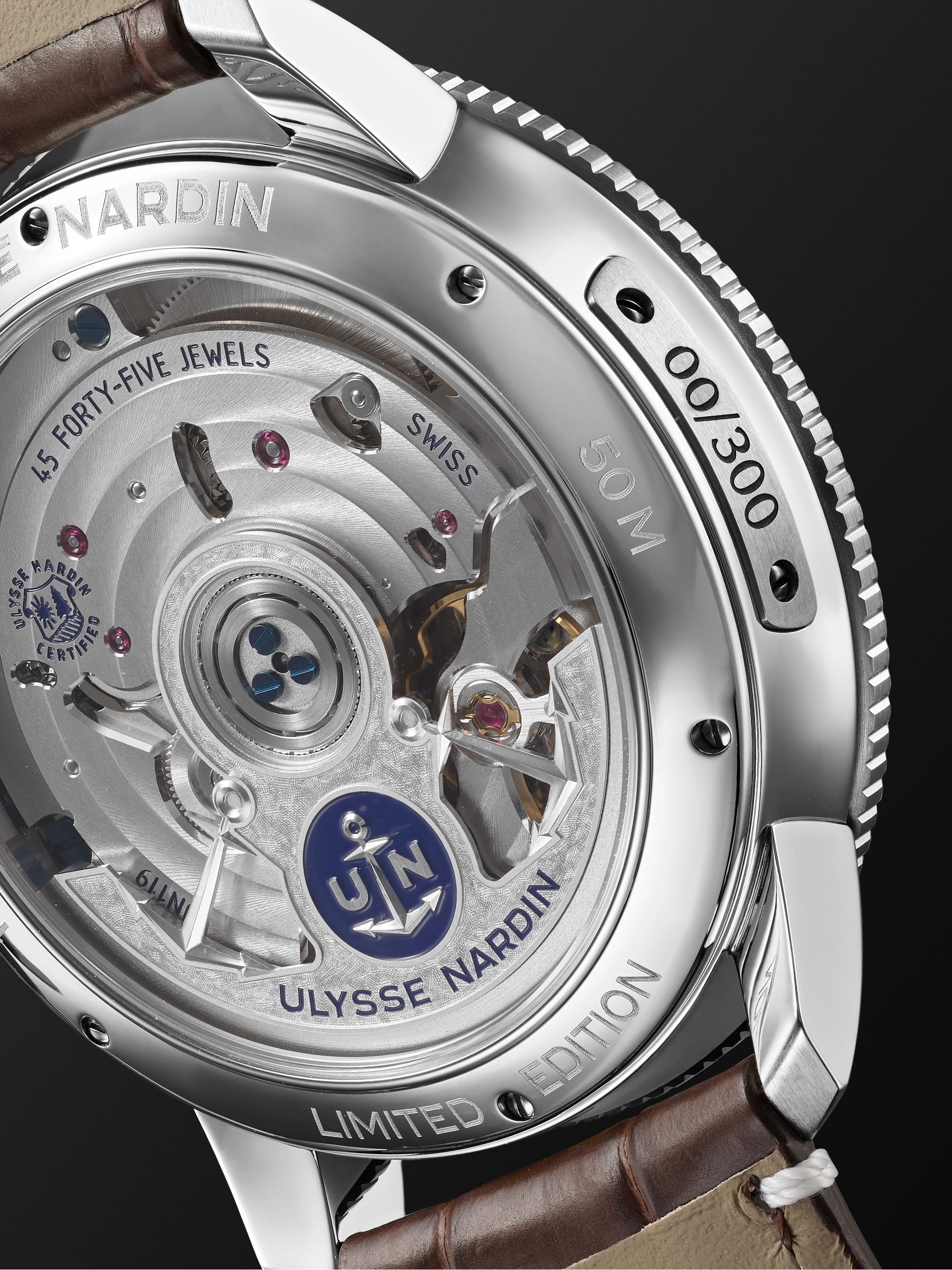 ULYSSE NARDIN Marine Torpilleur Automatic Moon-Phase 42mm Stainless Steel and Alligator Watch, Ref. No. 1193-310LE-3A-175/1B