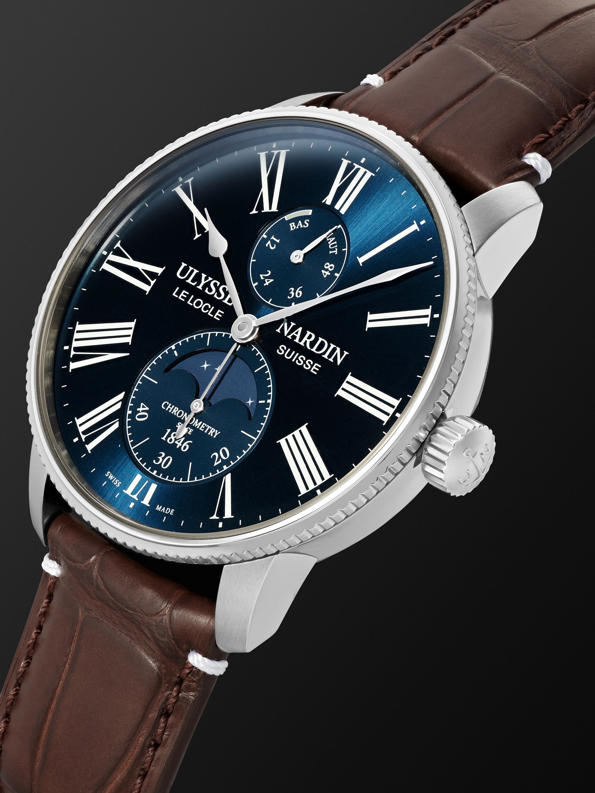 ULYSSE NARDIN Marine Torpilleur Automatic Moon-Phase 42mm Stainless Steel and Alligator Watch, Ref. No. 1193-310LE-3A-175/1B