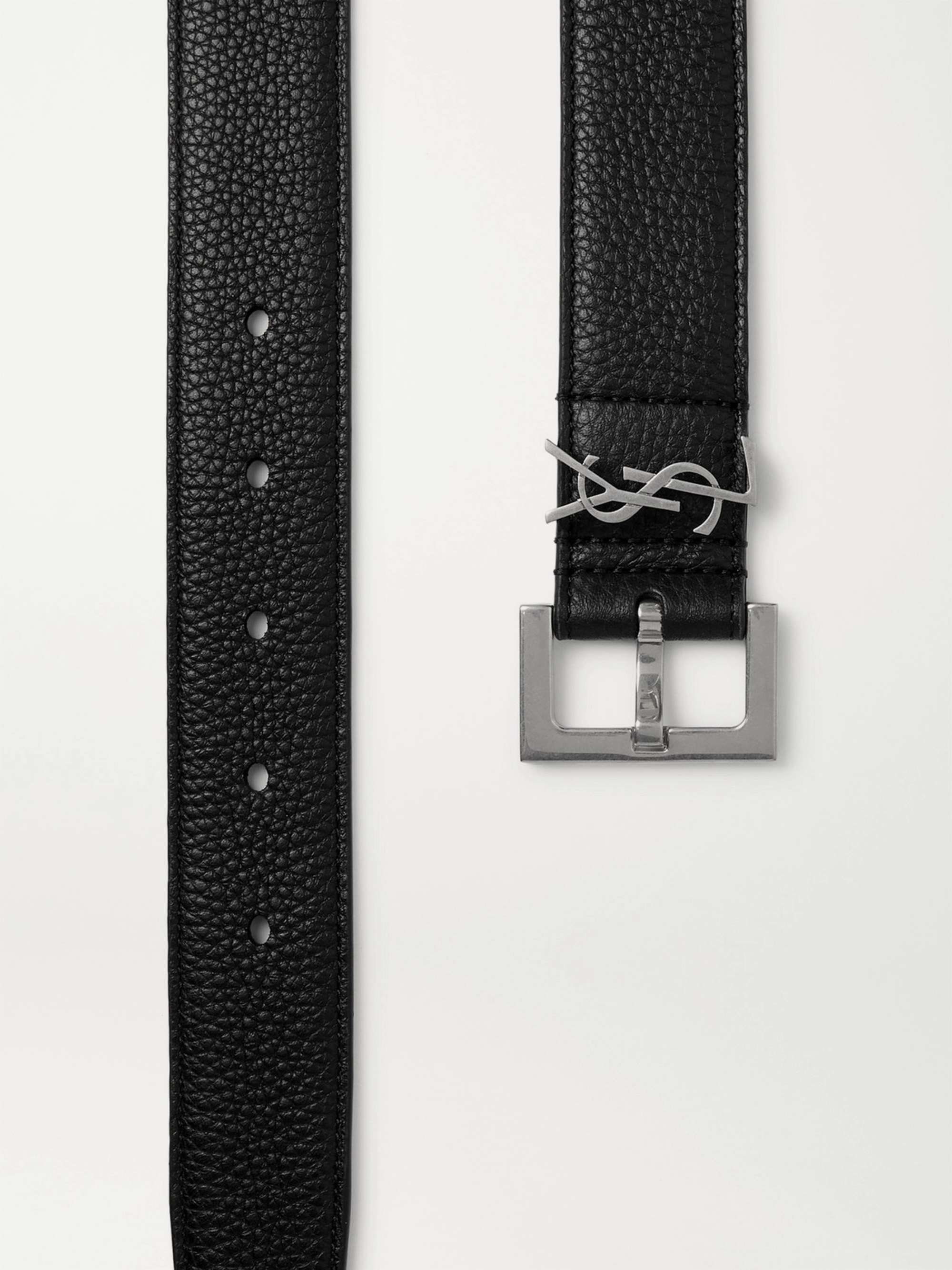 Saint Laurent Slim Grained Leather Belt - Black - Belts