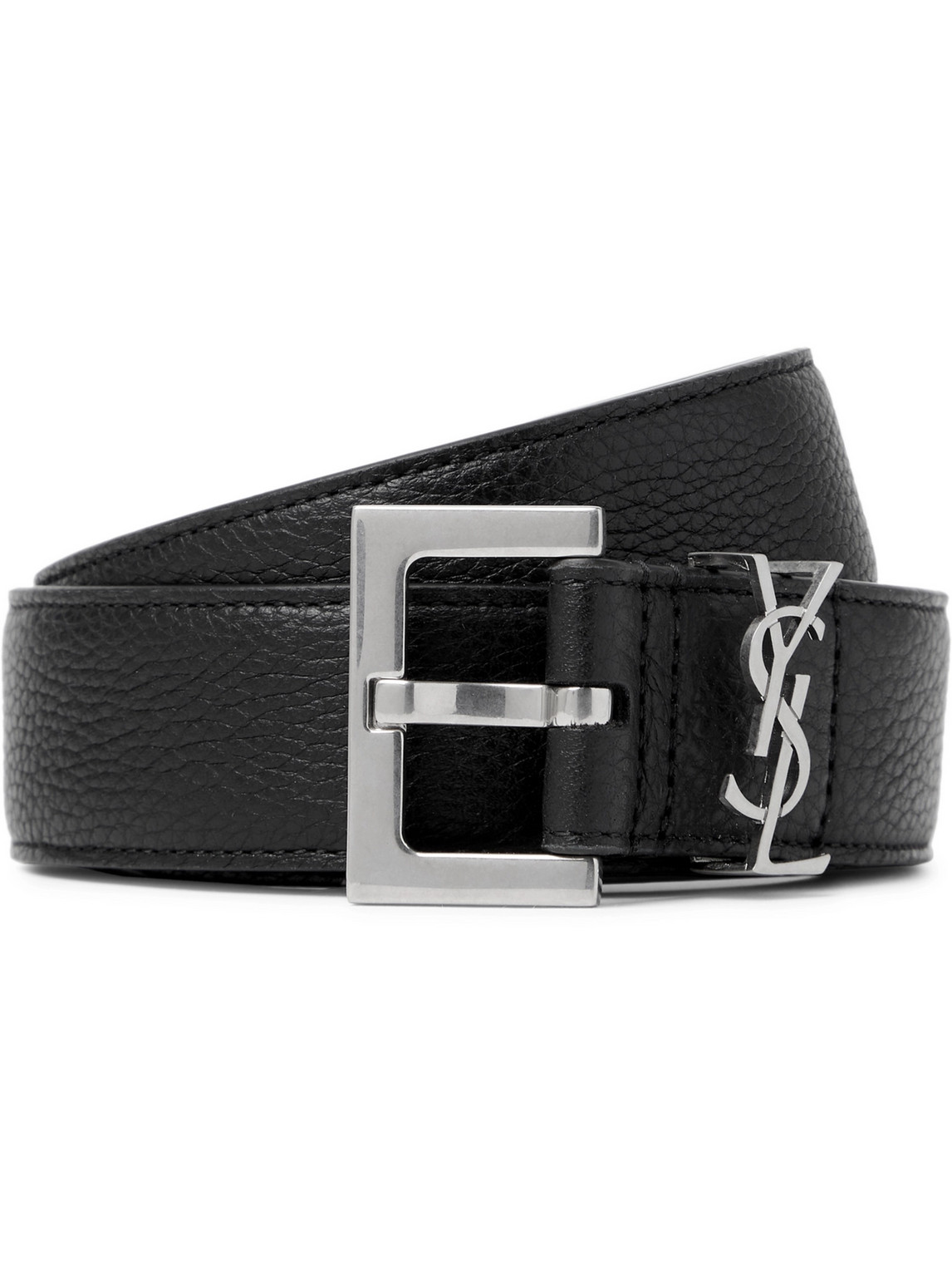 Shop Saint Laurent 3cm Full-grain Leather Belt In Black