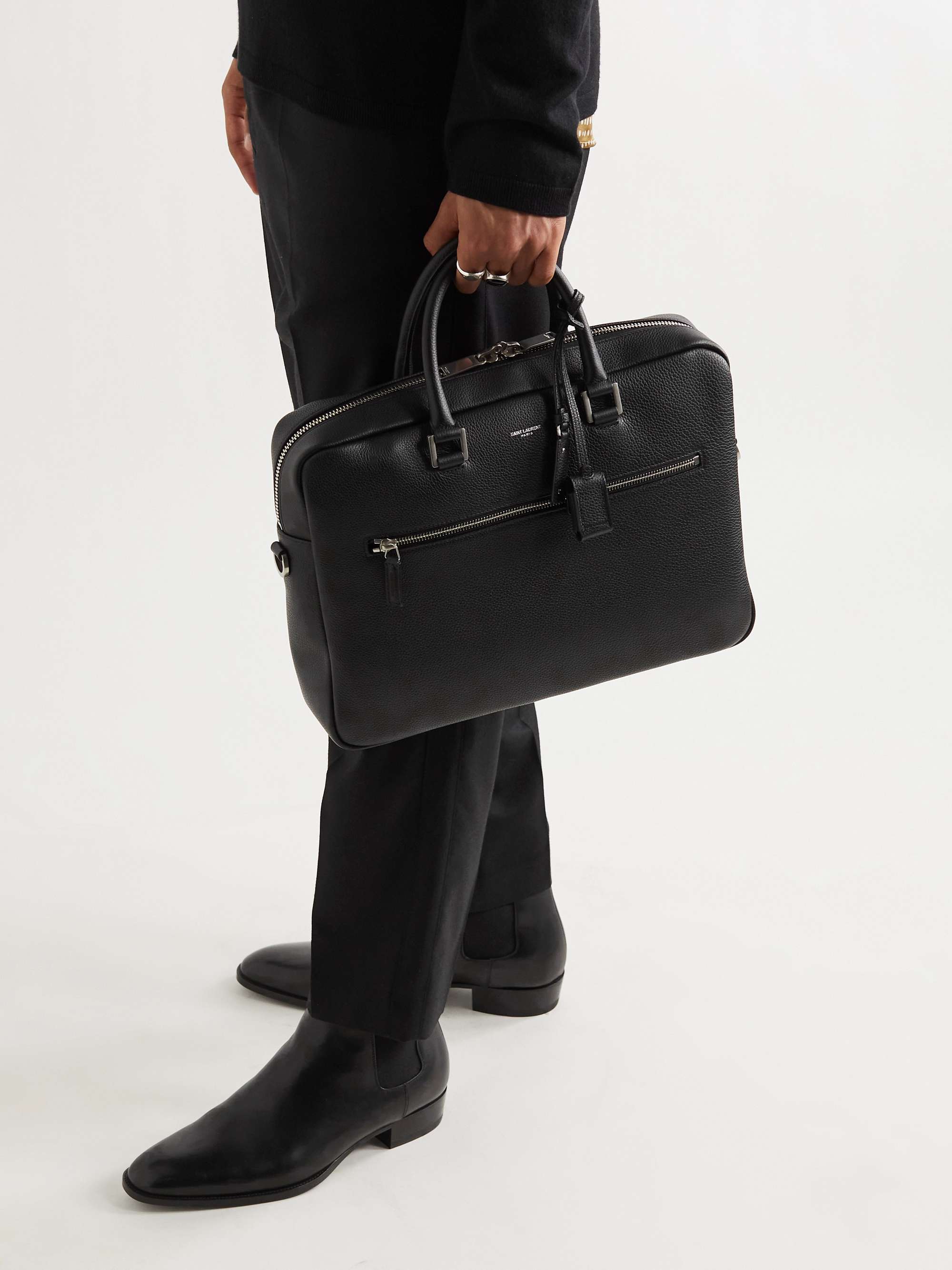 SAINT LAURENT Full-Grain Leather Briefcase