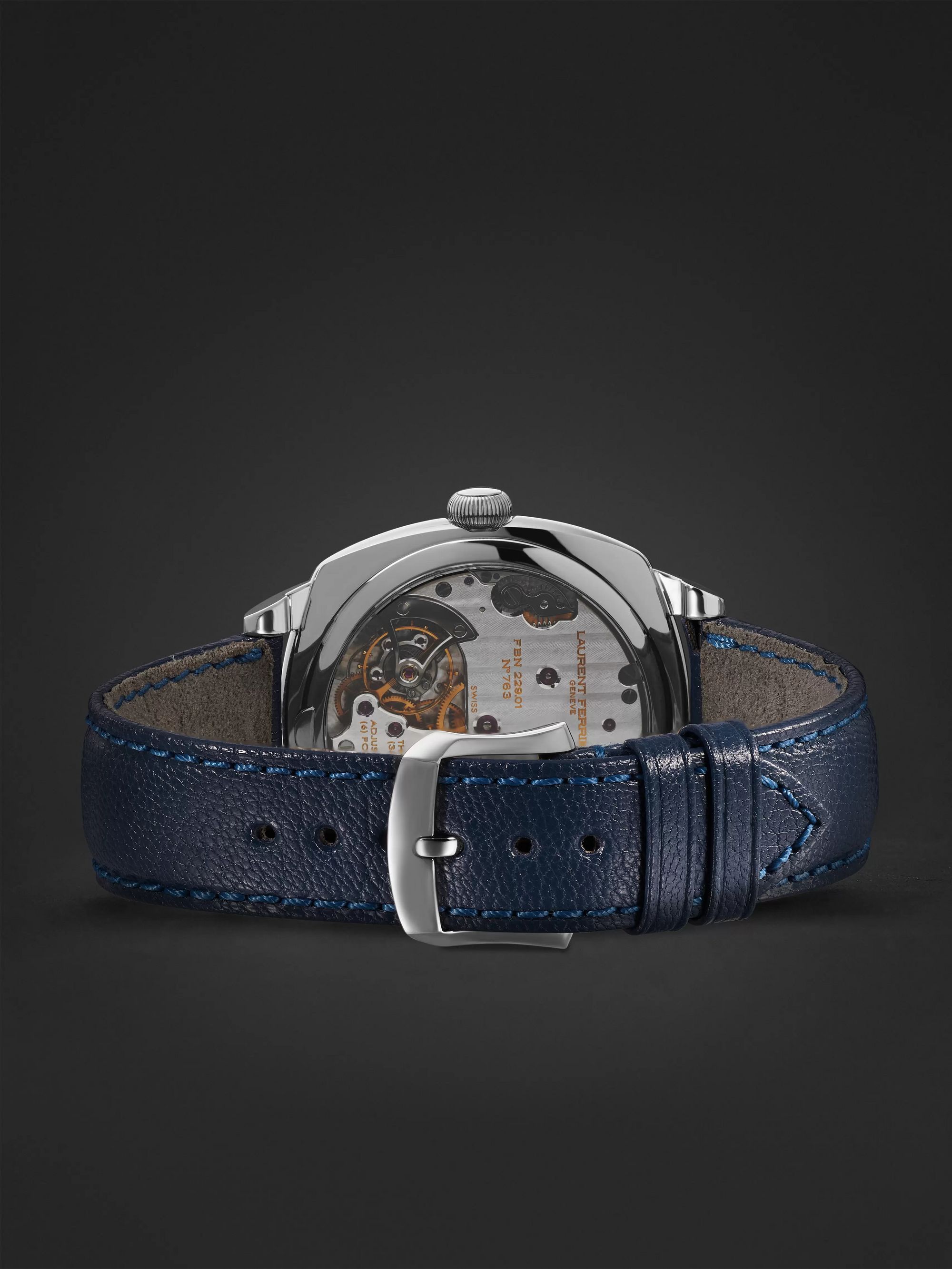 LAURENT FERRIER Square Automatic 41mm Stainless Steel and Leather Watch, Ref. No. LCF013.AC.CG2.1