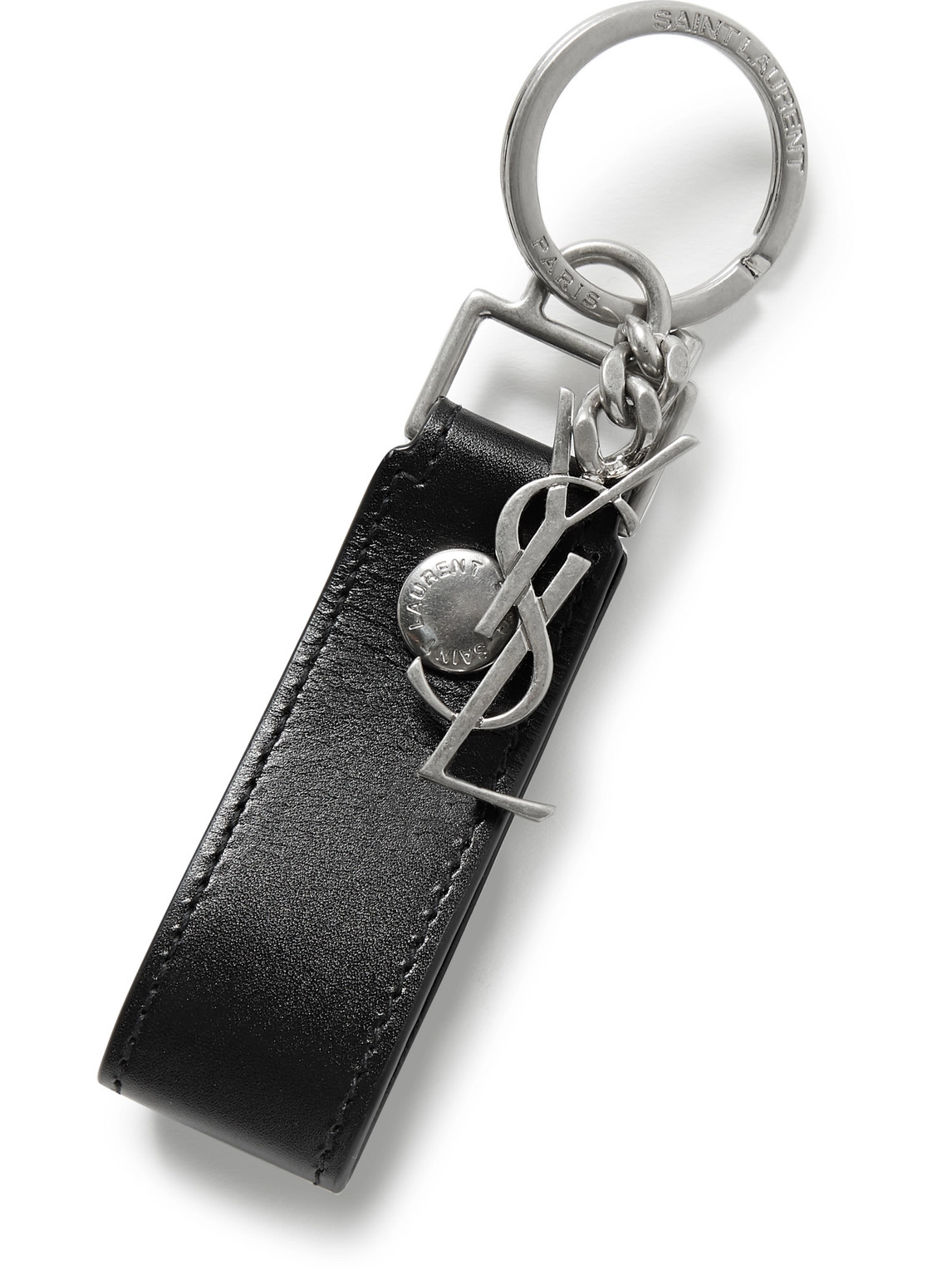 Shop Saint Laurent MONOGRAM KEY RING IN SMOOTH LEATHER