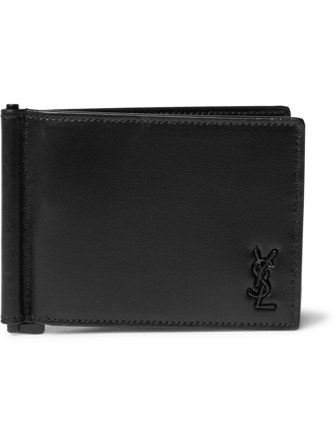 Saint Laurent Logo-appliquéd Leather Wallet With Money Clip In Black