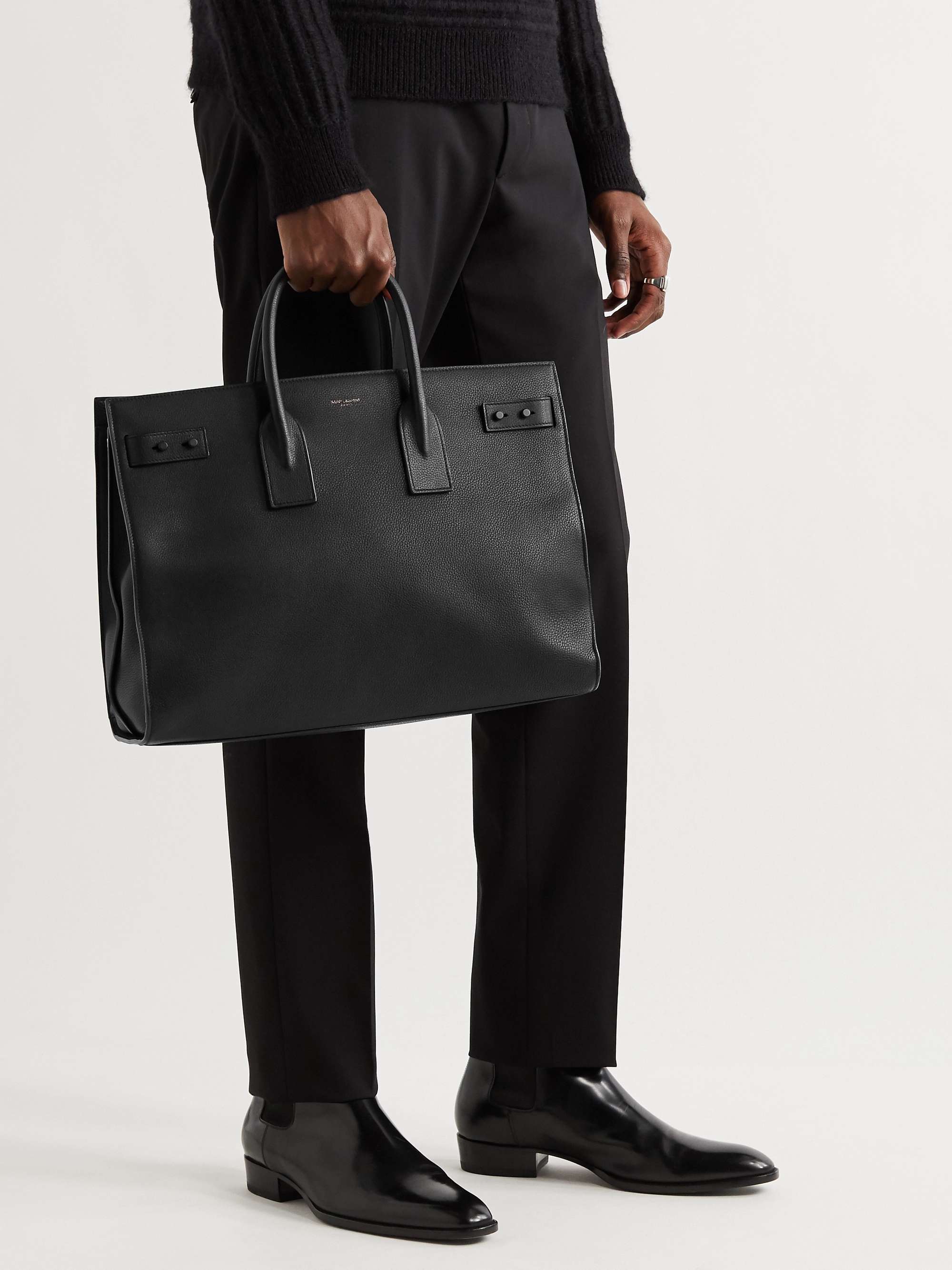 Saint Laurent | Men Logo Leather Tote Bag Black Unique
