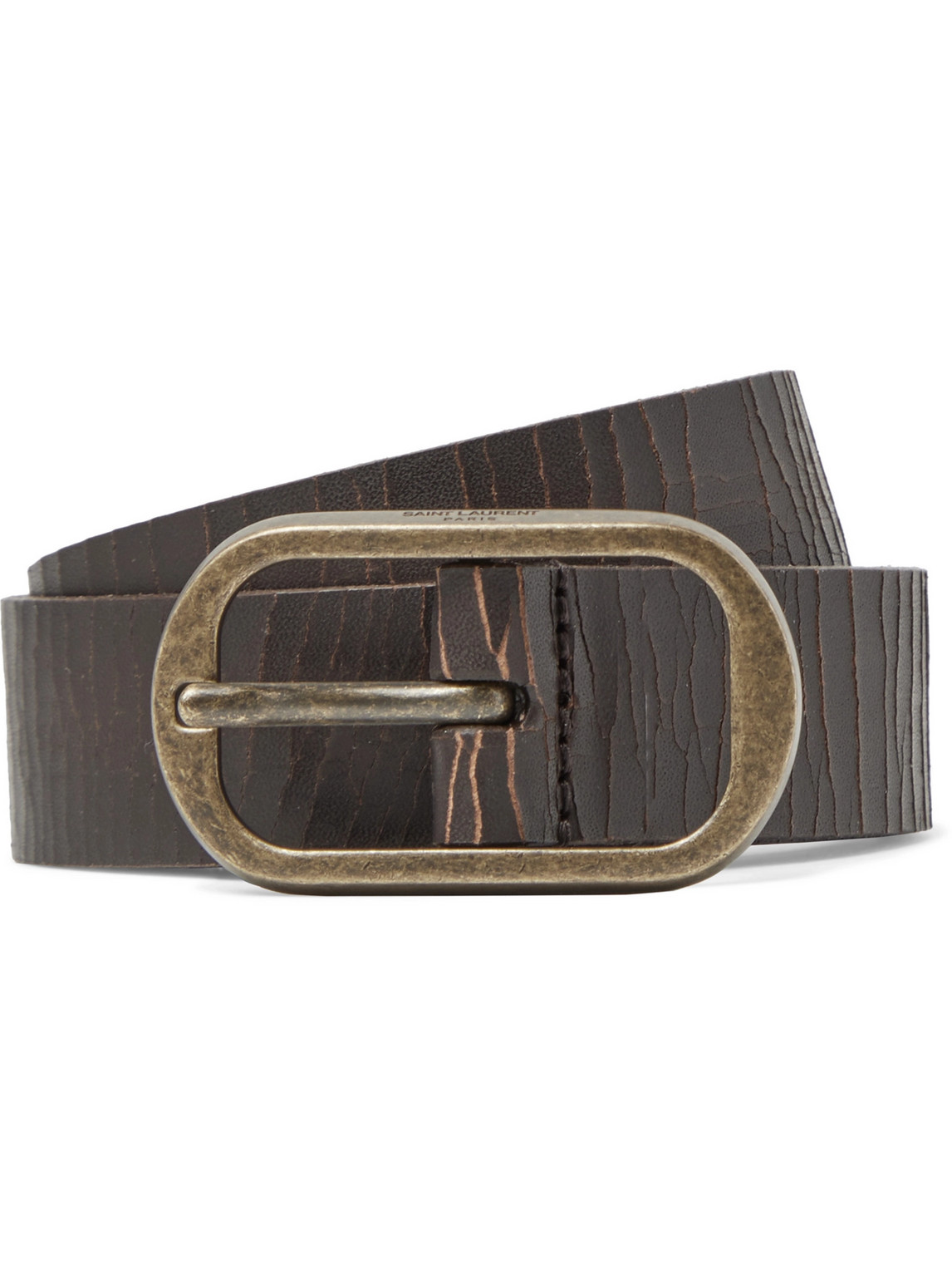 Saint Laurent 3cm Distressed Leather Belt In Brown