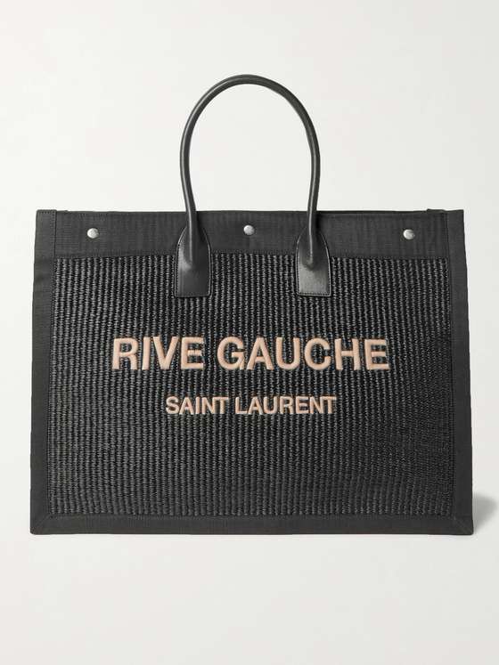 SAINT LAURENT Large Logo-Embroidered Leather-Trimmed Canvas Tote Bag ...