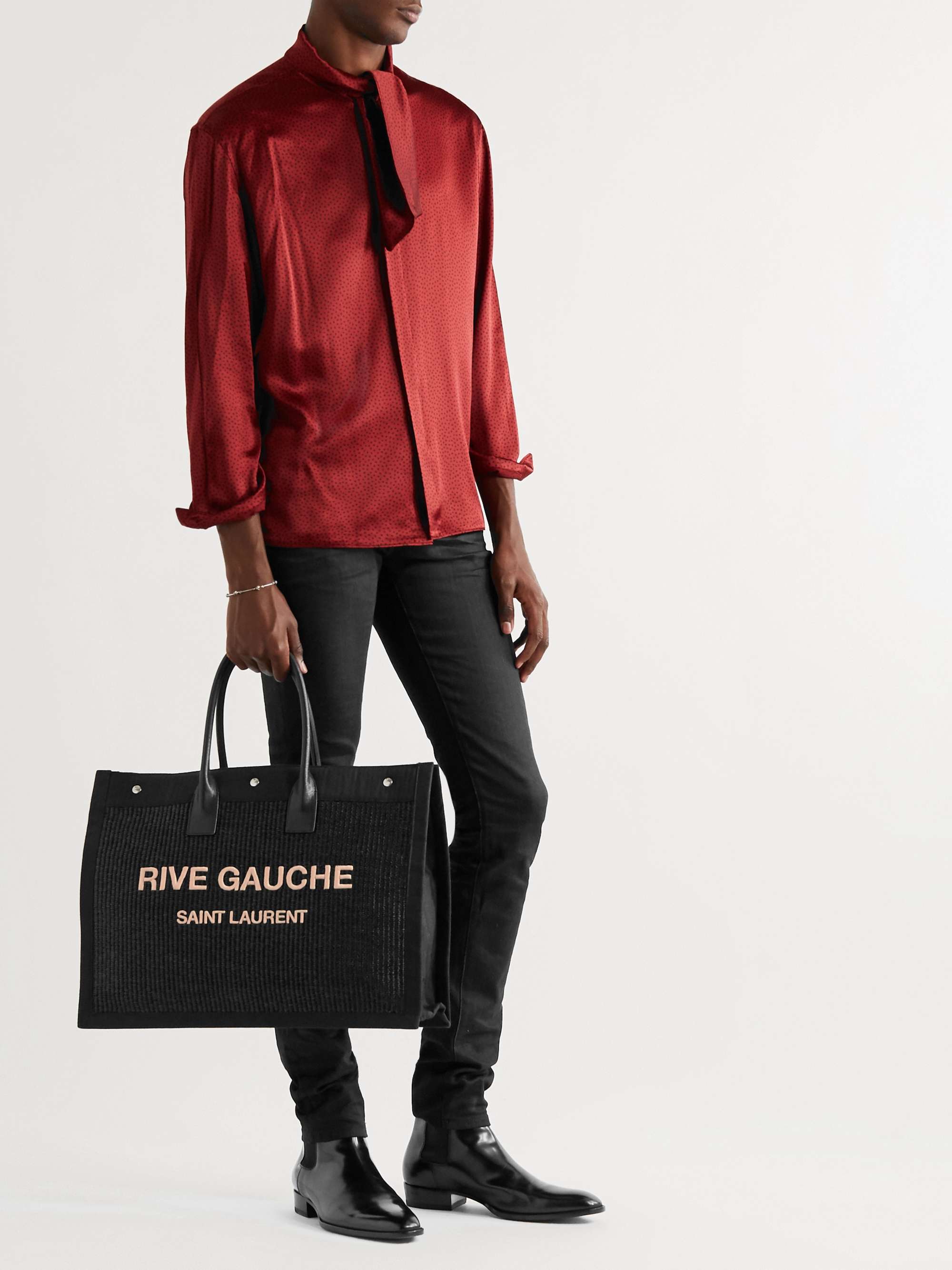 Saint Laurent | Men Rive Gauche Raffia Bag Black Unique