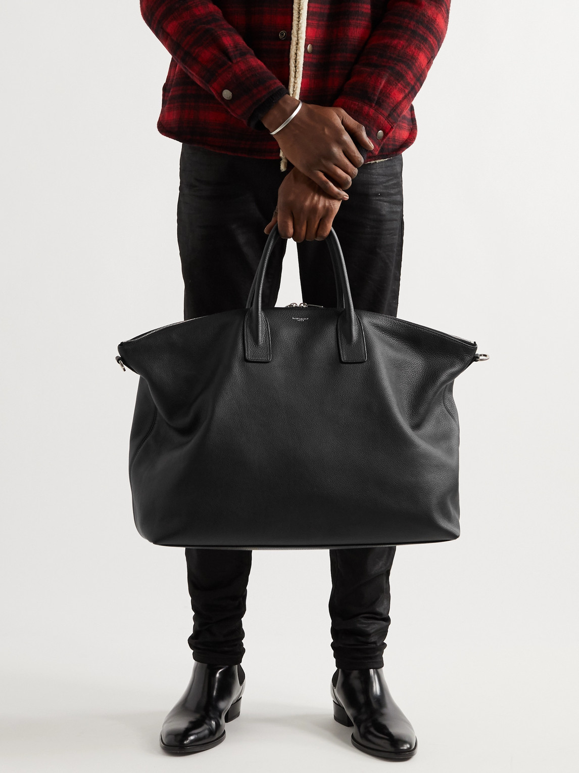 Saint Laurent Full-grain Leather Tote Bag In Black