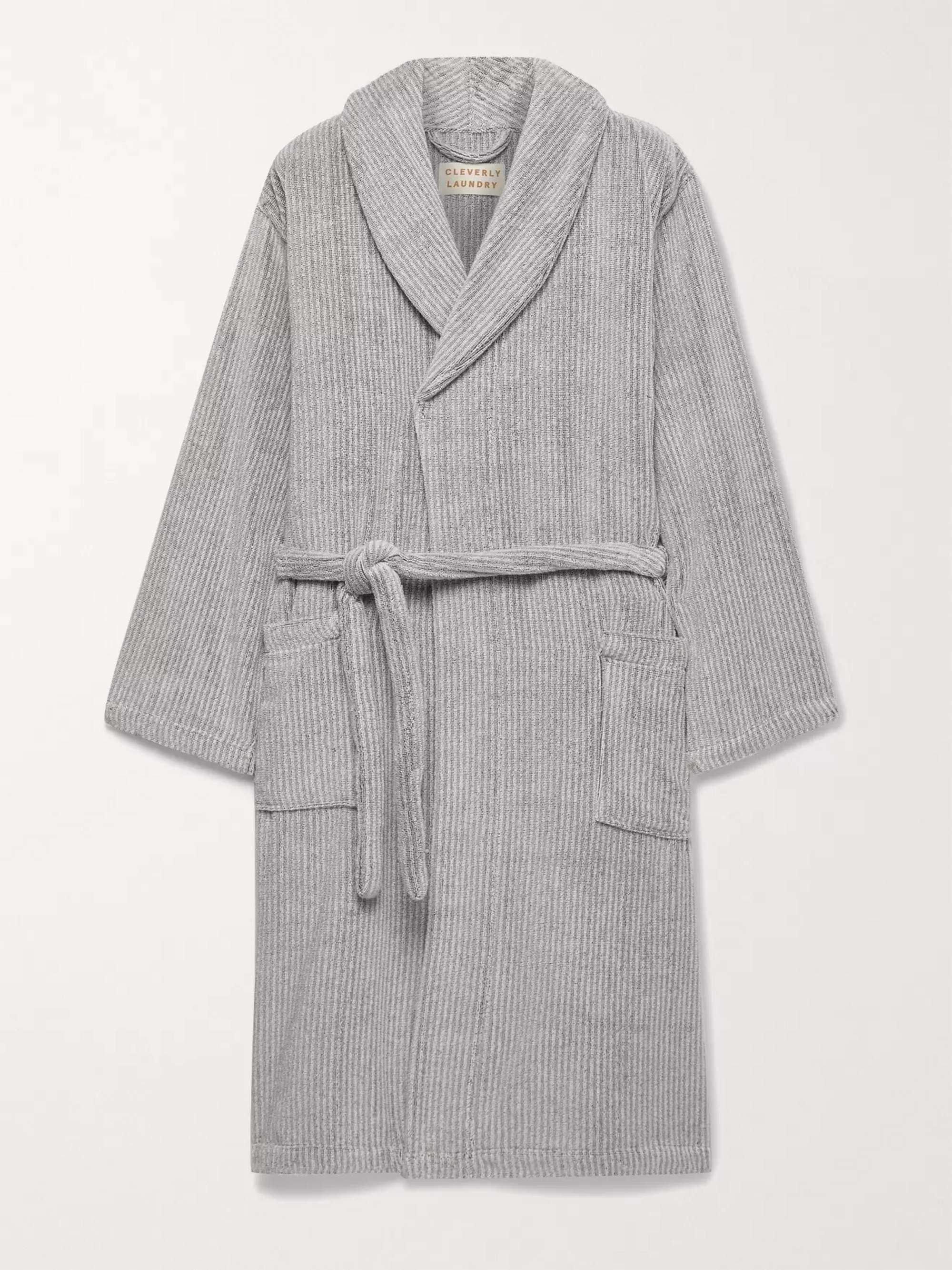 CLEVERLY LAUNDRY Pinstriped Cotton-Terry Robe