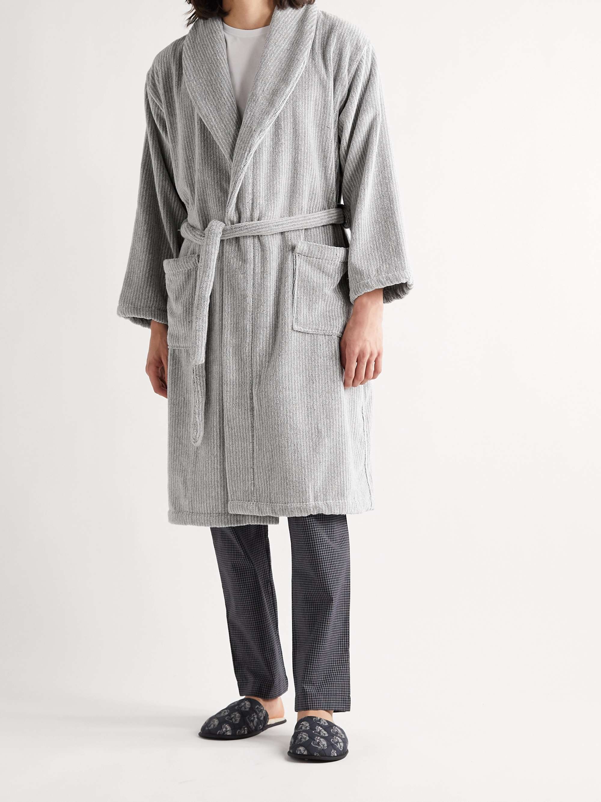 CLEVERLY LAUNDRY Pinstriped Cotton-Terry Robe