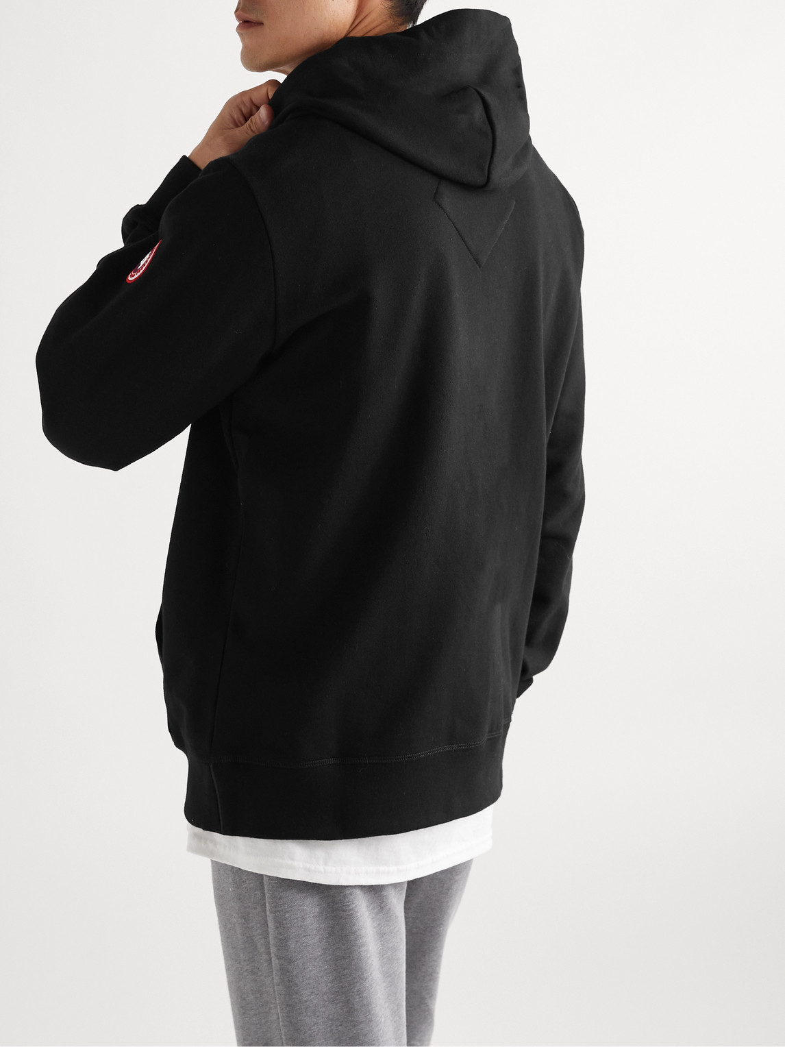 Shop Canada Goose Huron Logo-appliquéd Organic Cotton-jersey Hoodie In Black