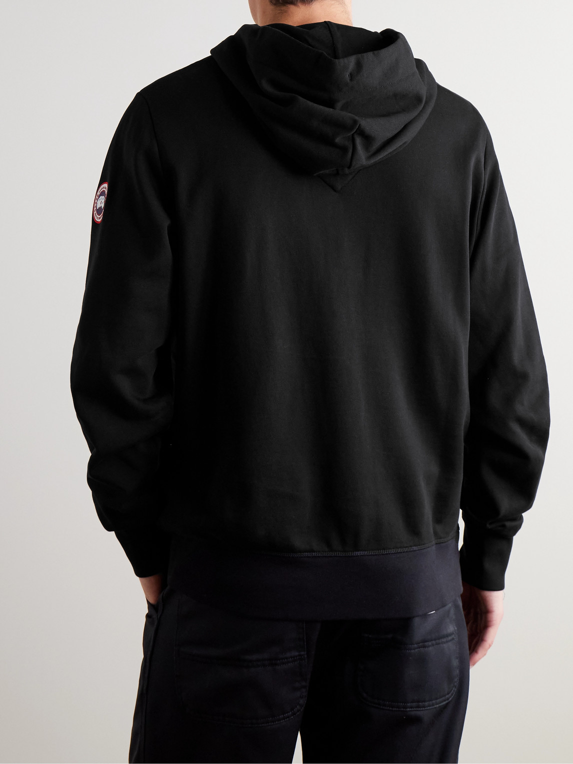 Shop Canada Goose Huron Logo-appliquéd Organic Cotton-jersey Hoodie In Black