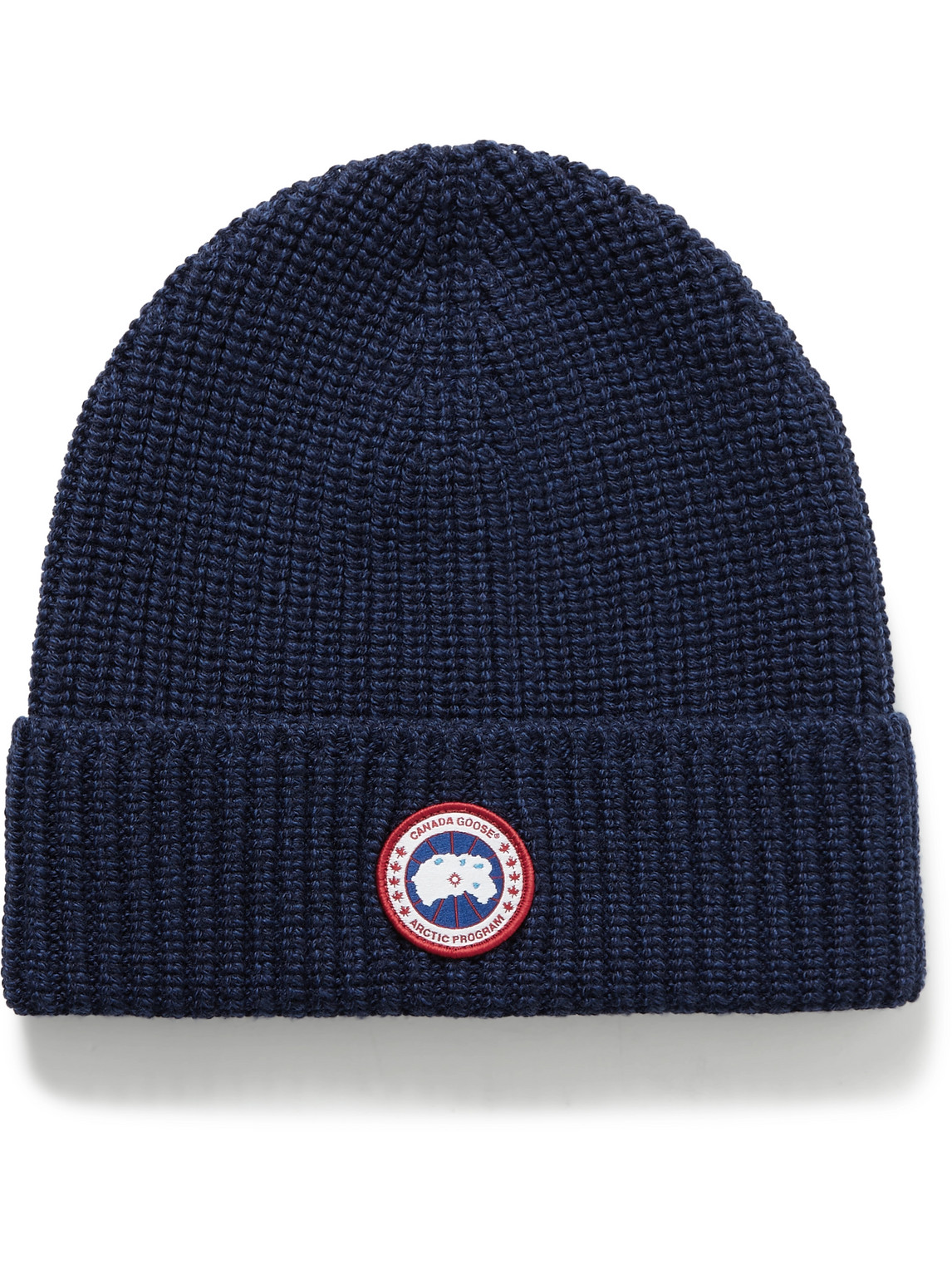 Canada Goose Logo-appliquéd Ribbed Wool Beanie In Blue