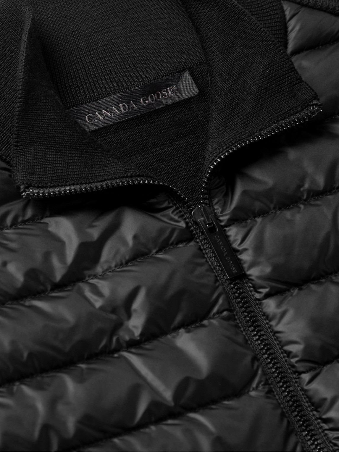 Shop Canada Goose Hybridge Slim-fit Quilted Down Nylon And Wool Jacket In Black
