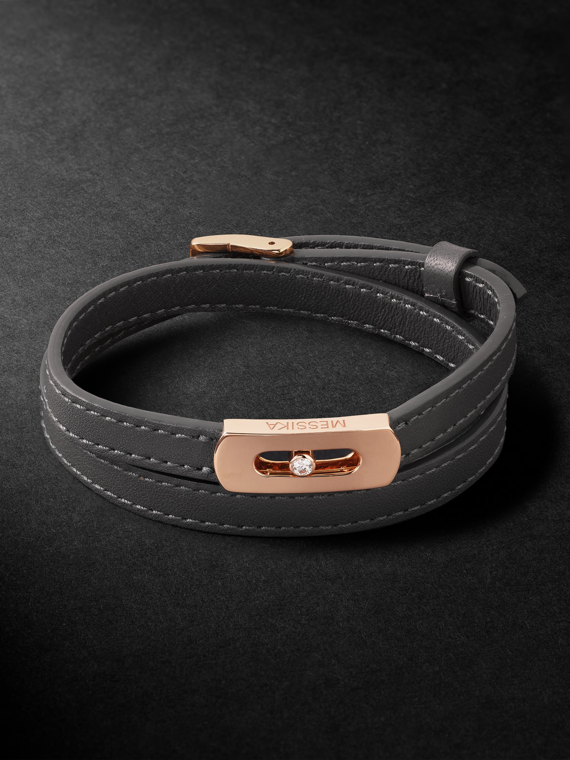 Messika My Move Gold, Leather And Diamond Bracelet In Gray