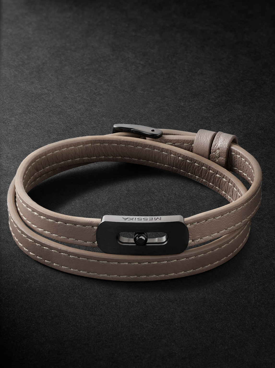 Messika My Move Titanium, Leather And Diamond Bracelet In Brown