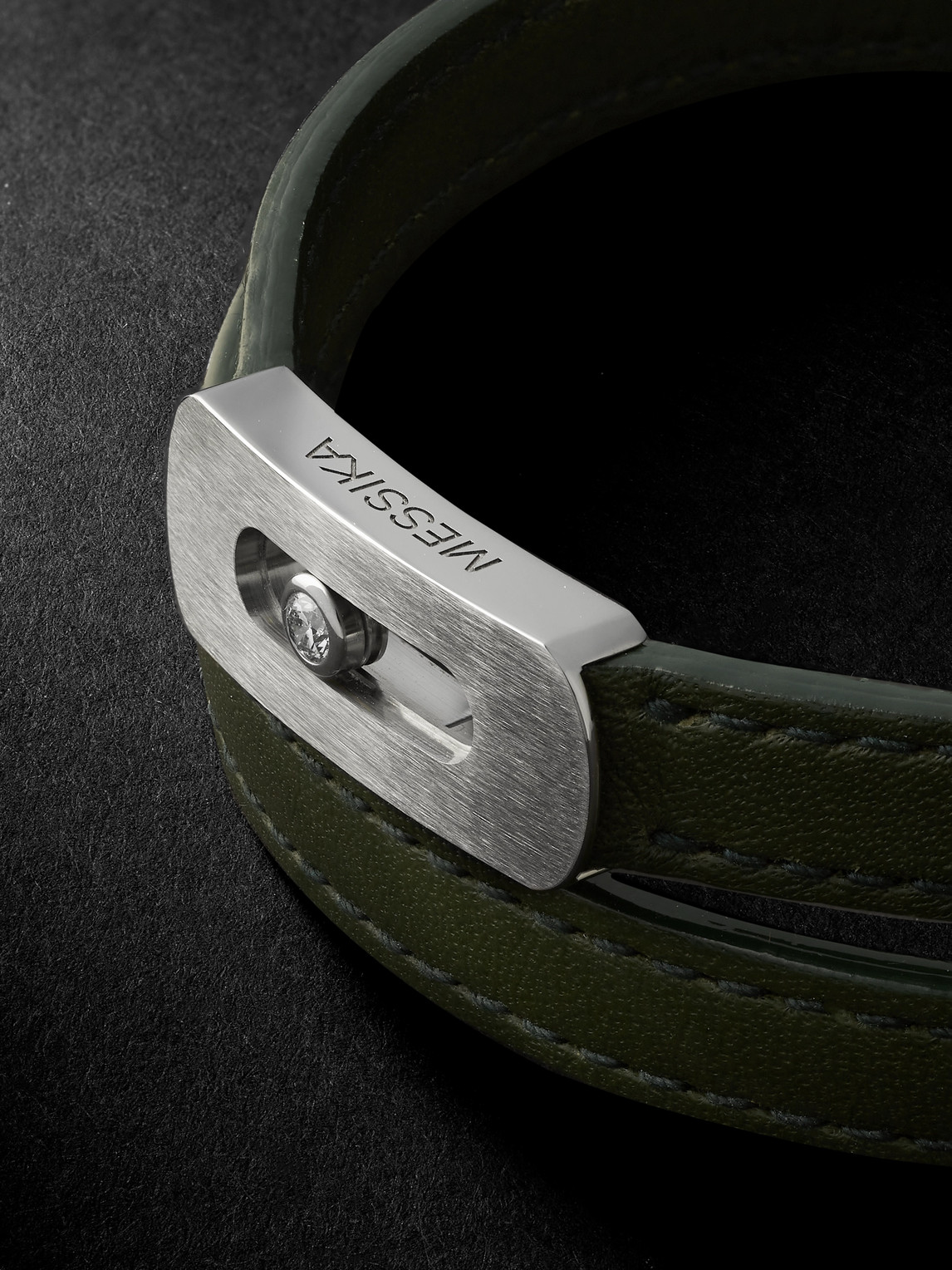 Shop Messika My Move Brushed-titanium, Leather And Diamond Bracelet In Green