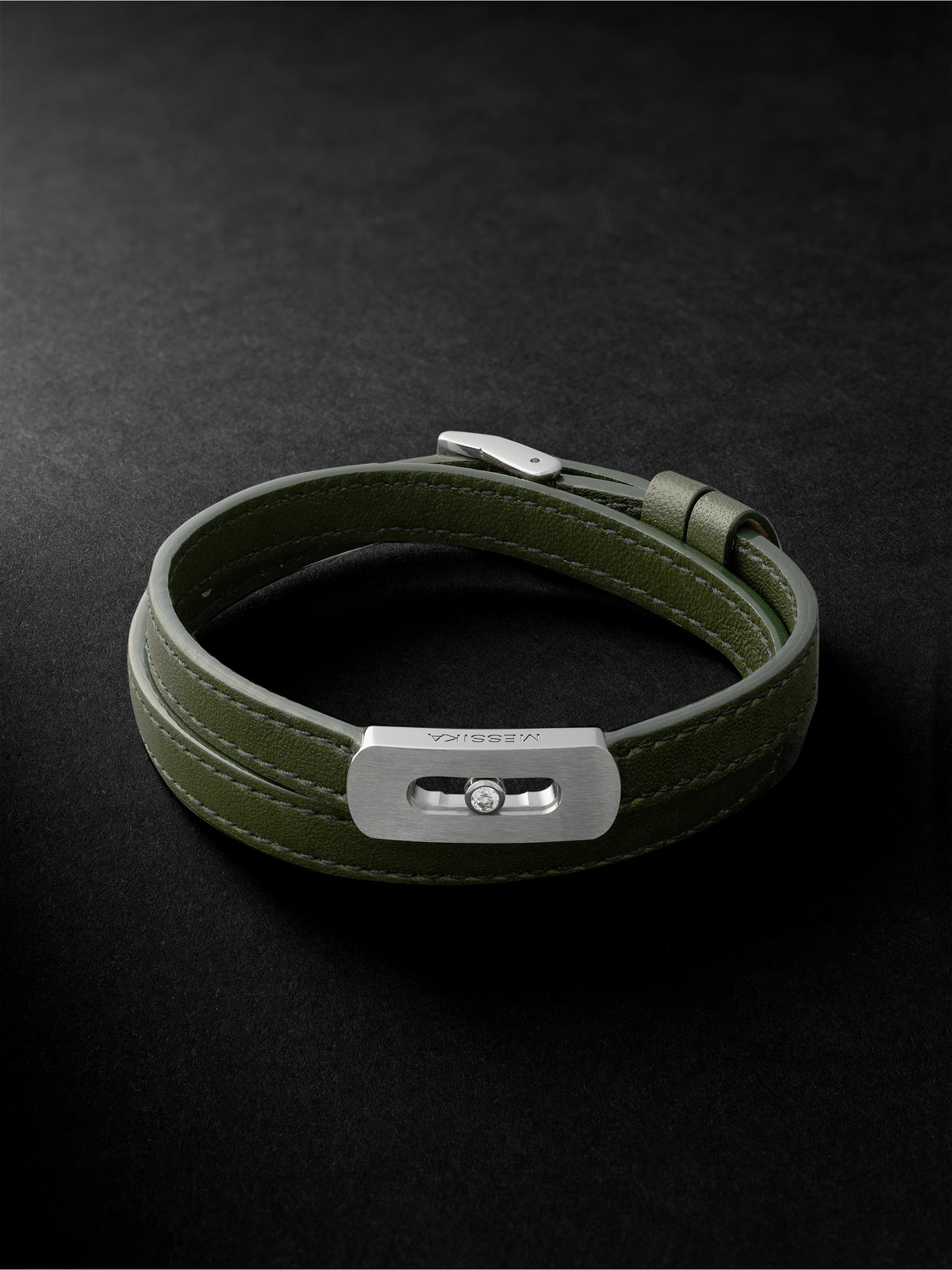 My Move Brushed-Titanium, Leather and Diamond Bracelet