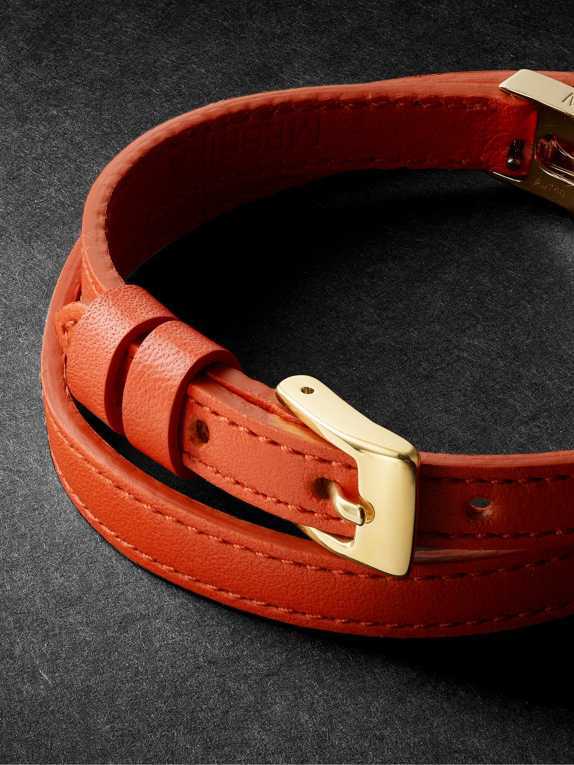 Shop Messika My Move Gold, Diamond And Leather Bracelet In Orange
