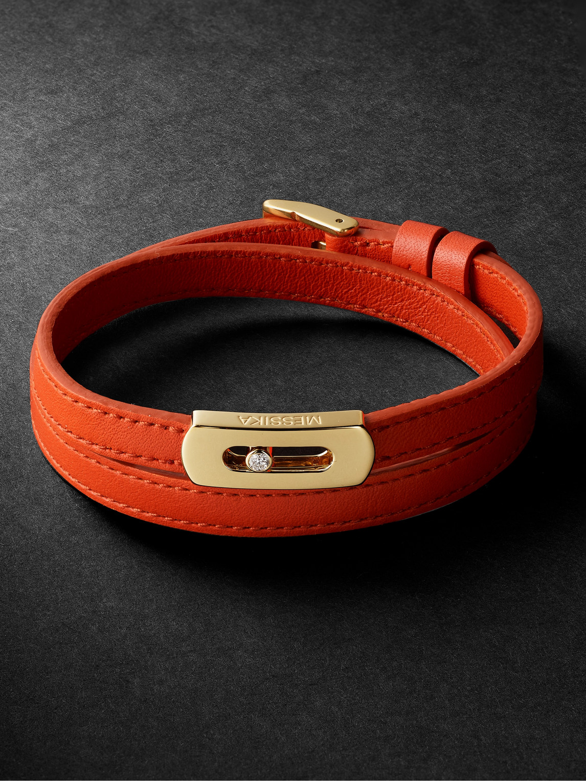 Messika My Move Gold, Diamond And Leather Bracelet In Orange
