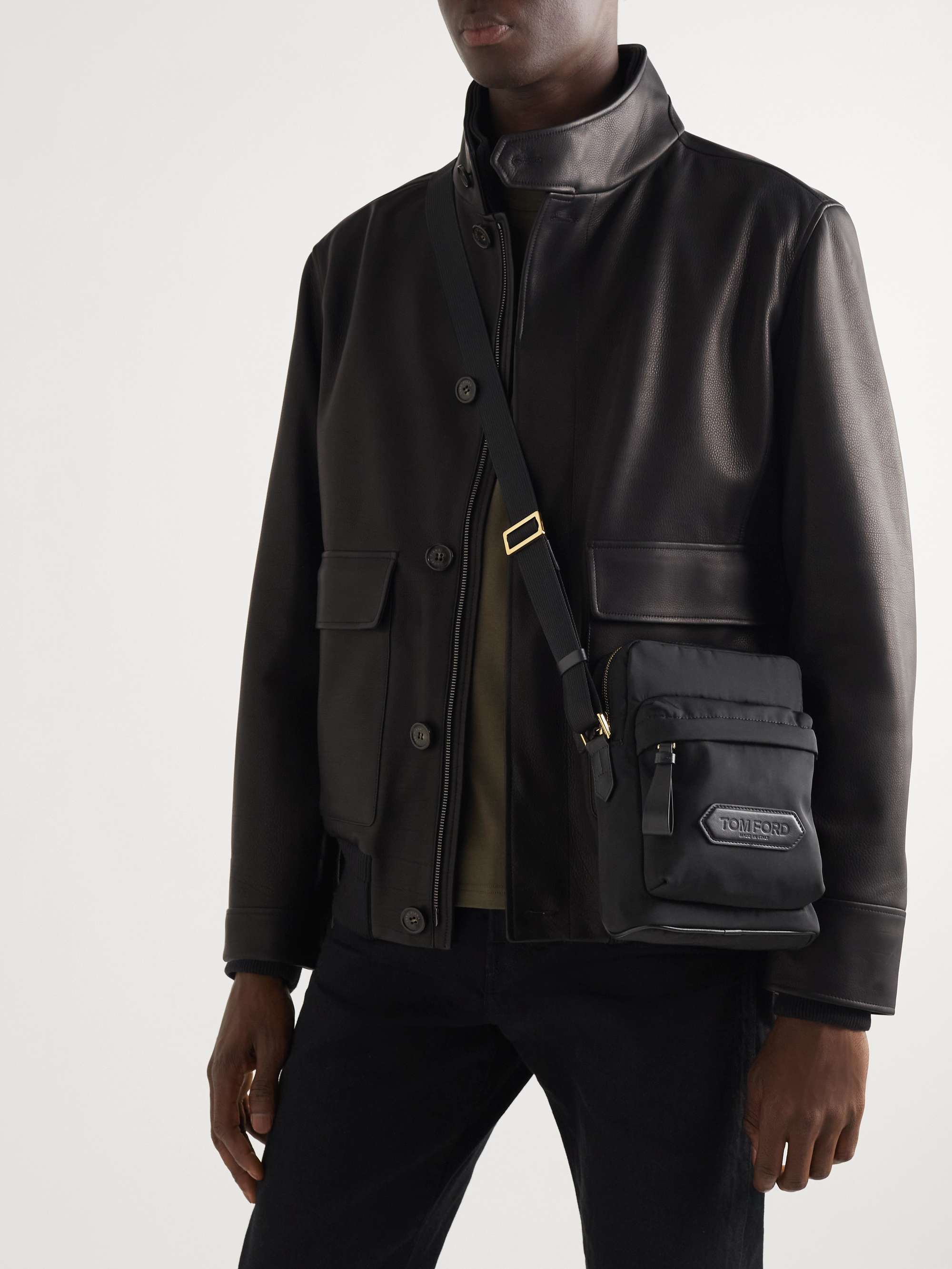 TOM FORD Leather-Trimmed Nylon Messenger Bag