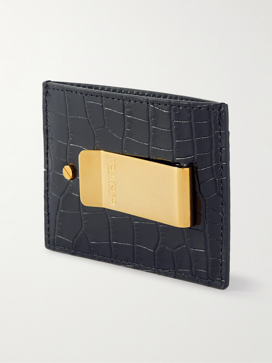 Shop Tom Ford Croc-effect Leather Cardholder With Money Clip In Black