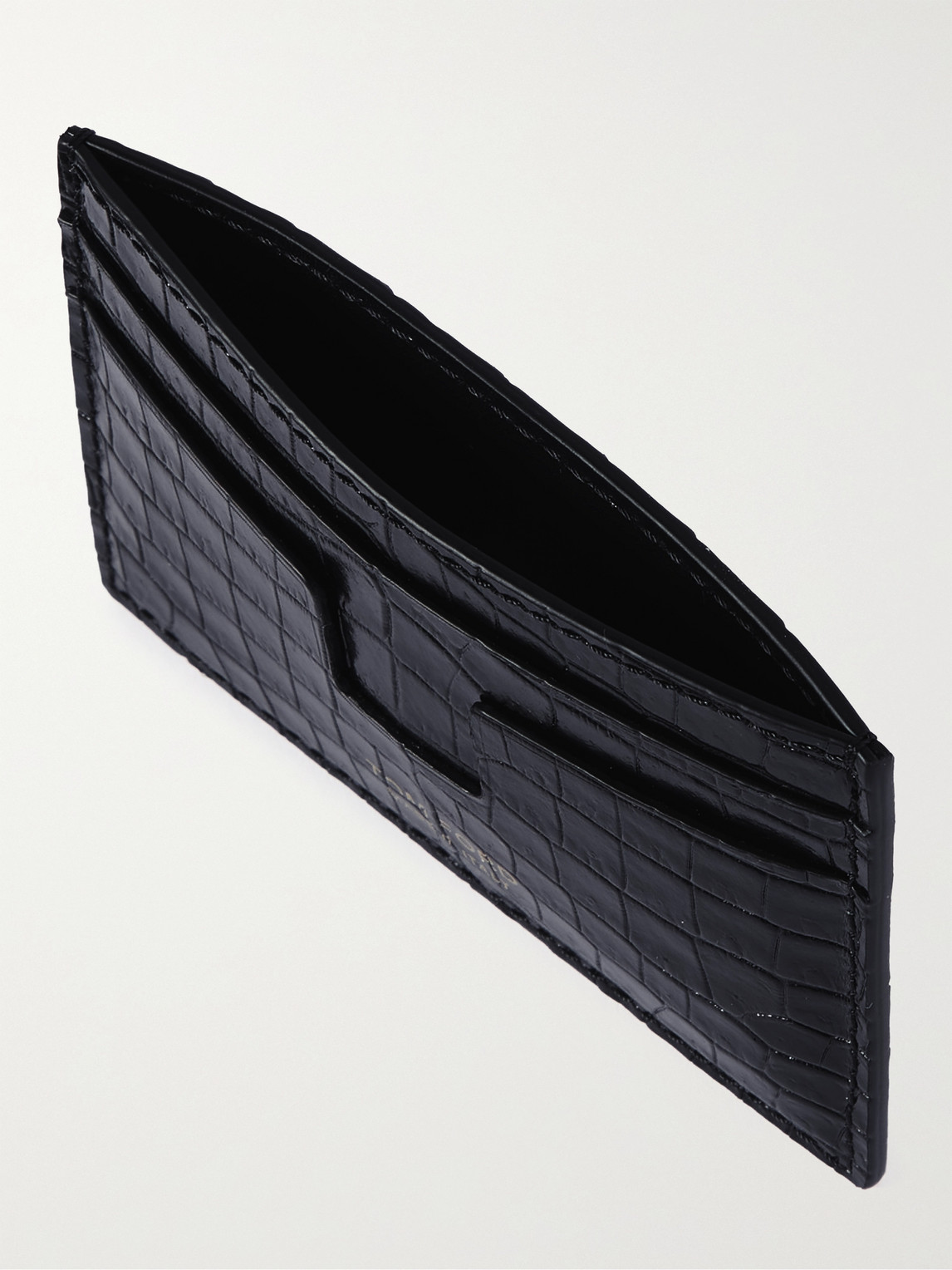 Shop Tom Ford Croc-effect Leather Cardholder With Money Clip In Black