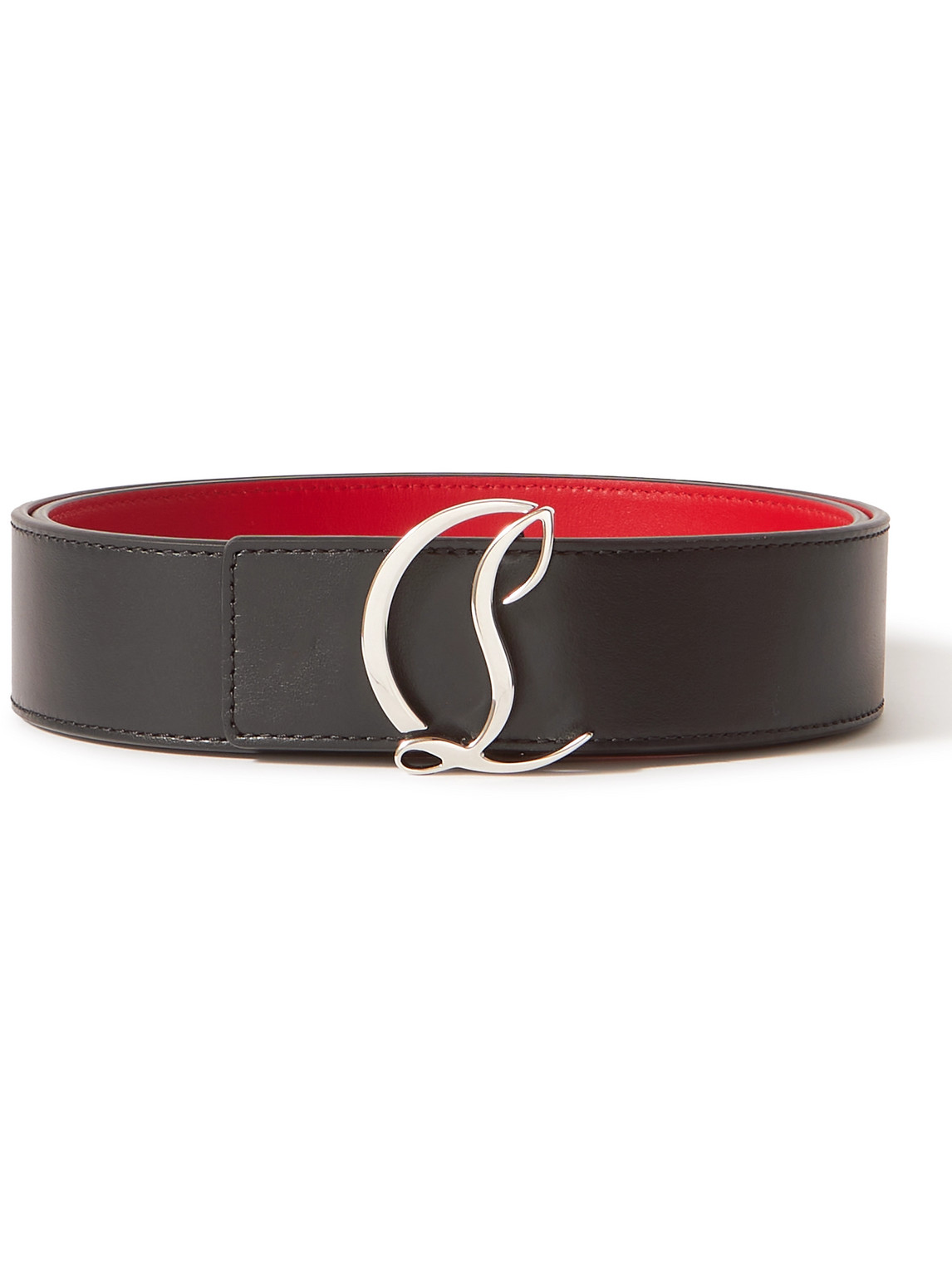 Christian Louboutin Mens Black/loubi/silver Cl Logo-buckle Leather Belt In Black