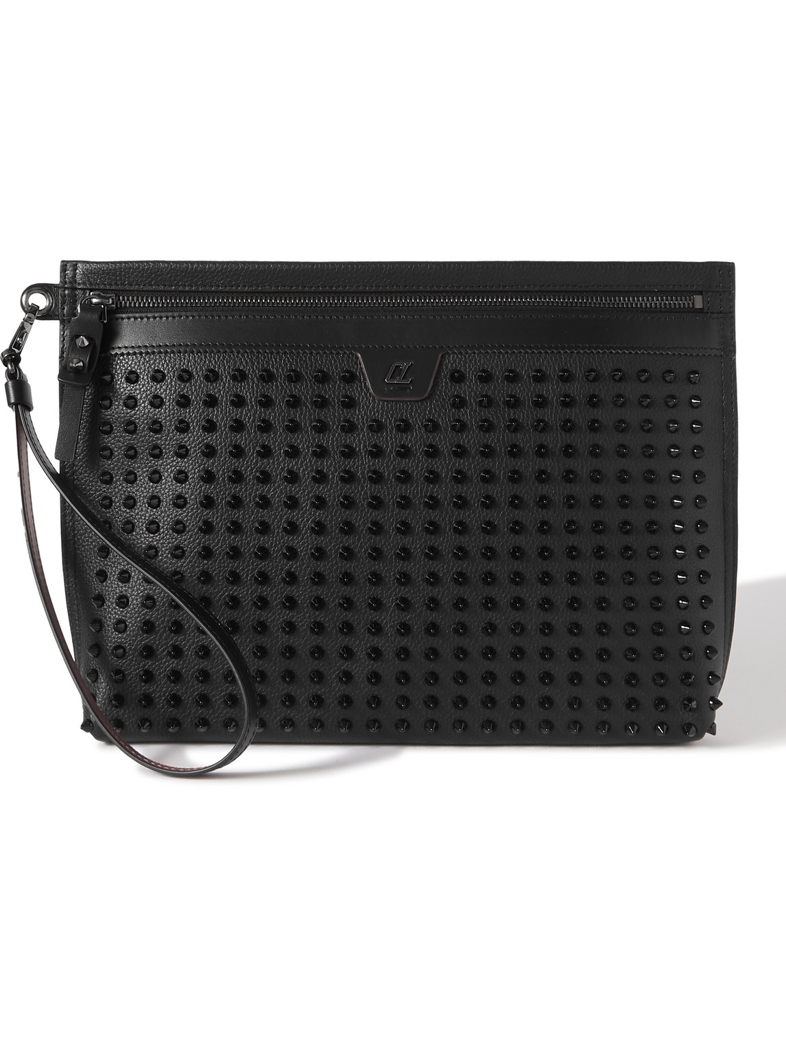 Christian Louboutin City Spiked Full-grain Leather Pouch In Black