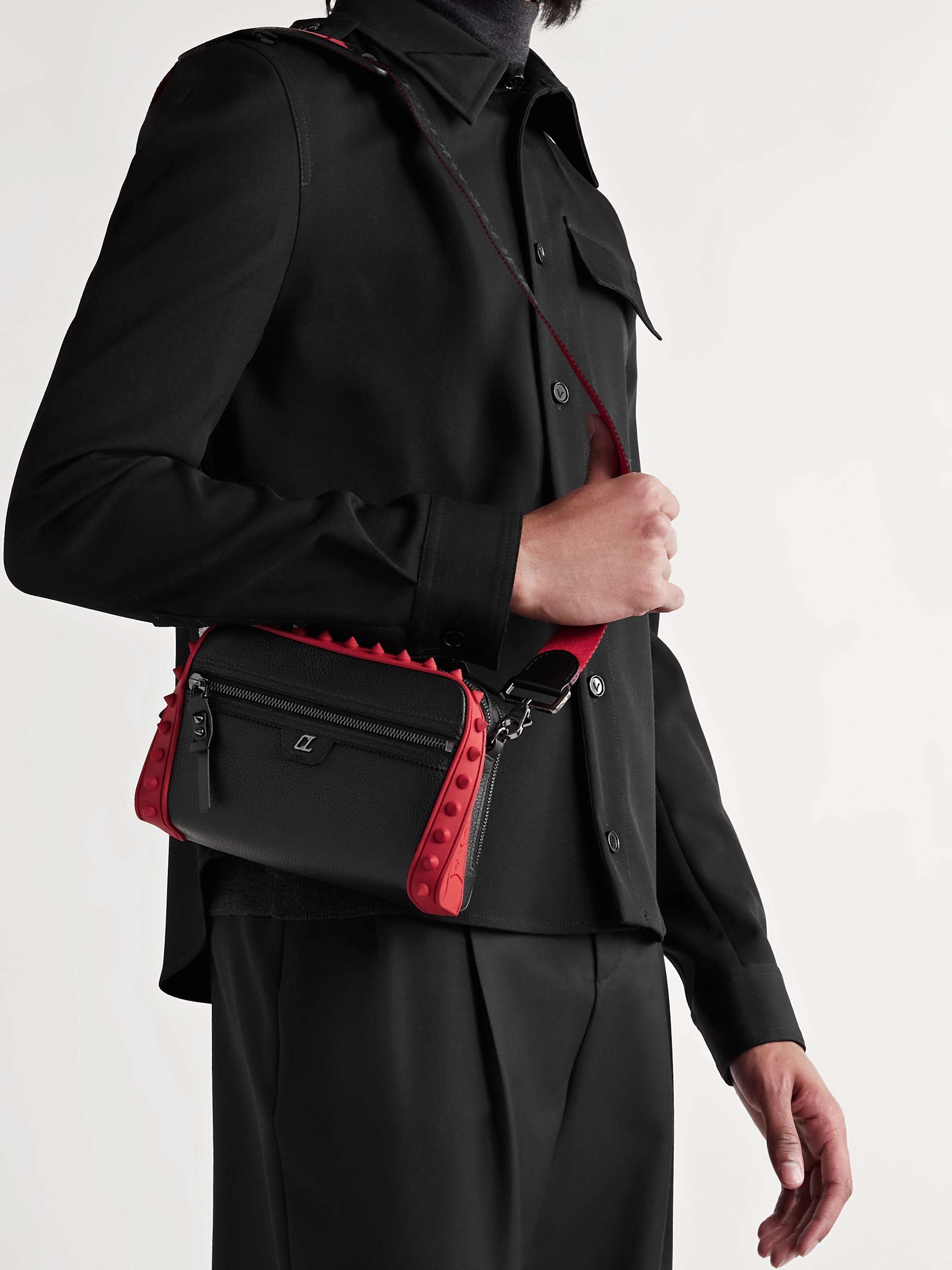 CHRISTIAN LOUBOUTIN Loubitown Spiked Full-Grain Leather Messenger Bag