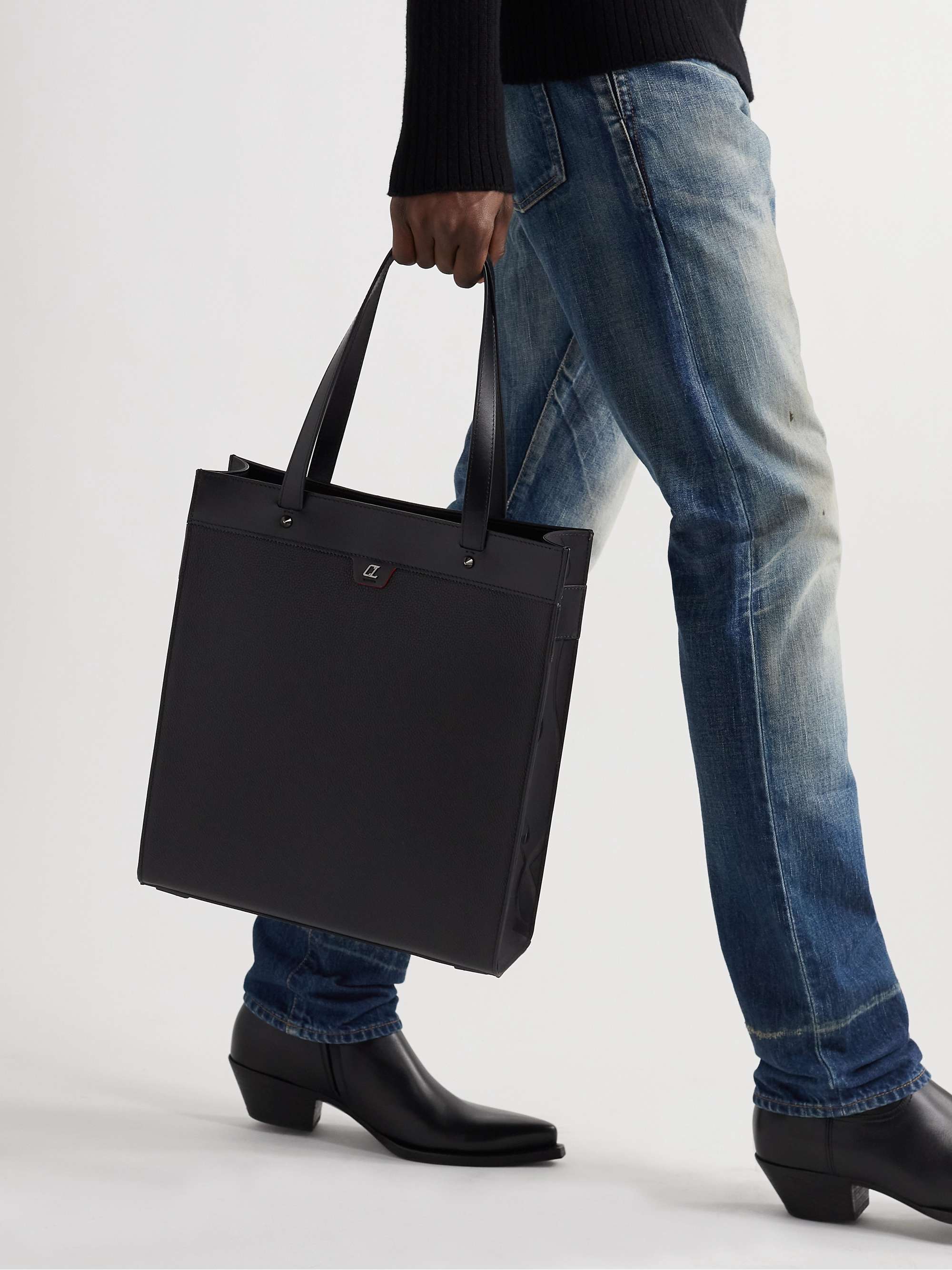 CHRISTIAN LOUBOUTIN Studded Croc-Effect Leather Tote Bag