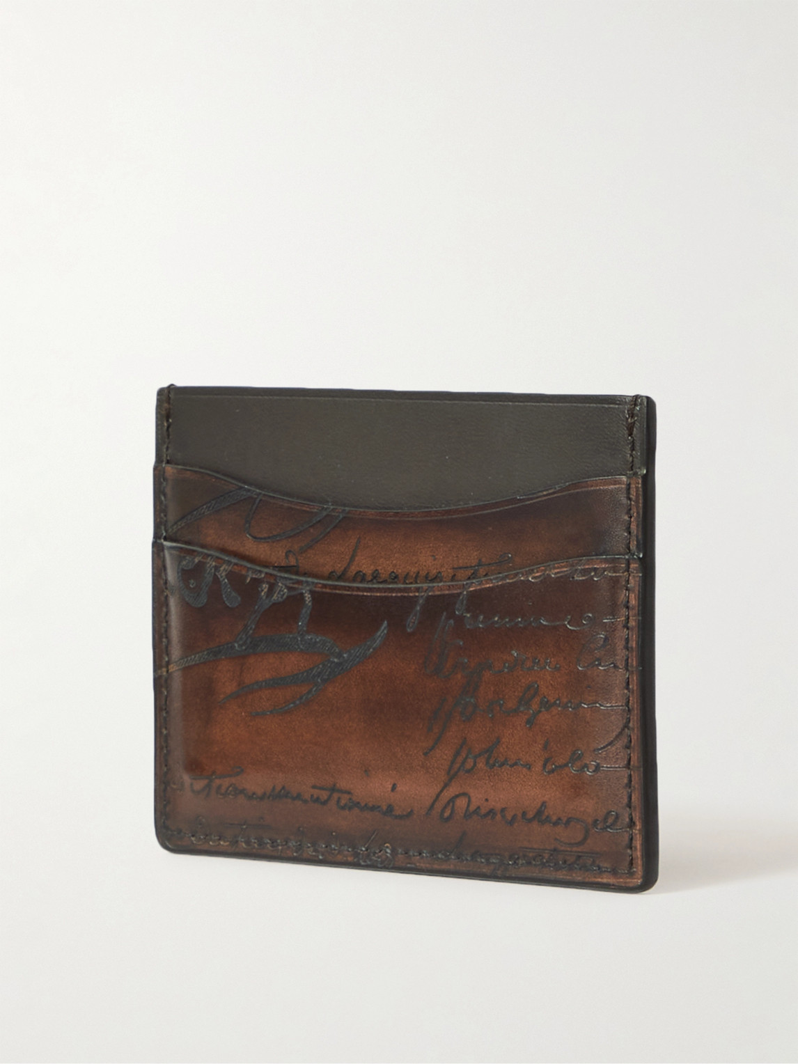Shop Berluti Scritto Leather Cardholder In Brown