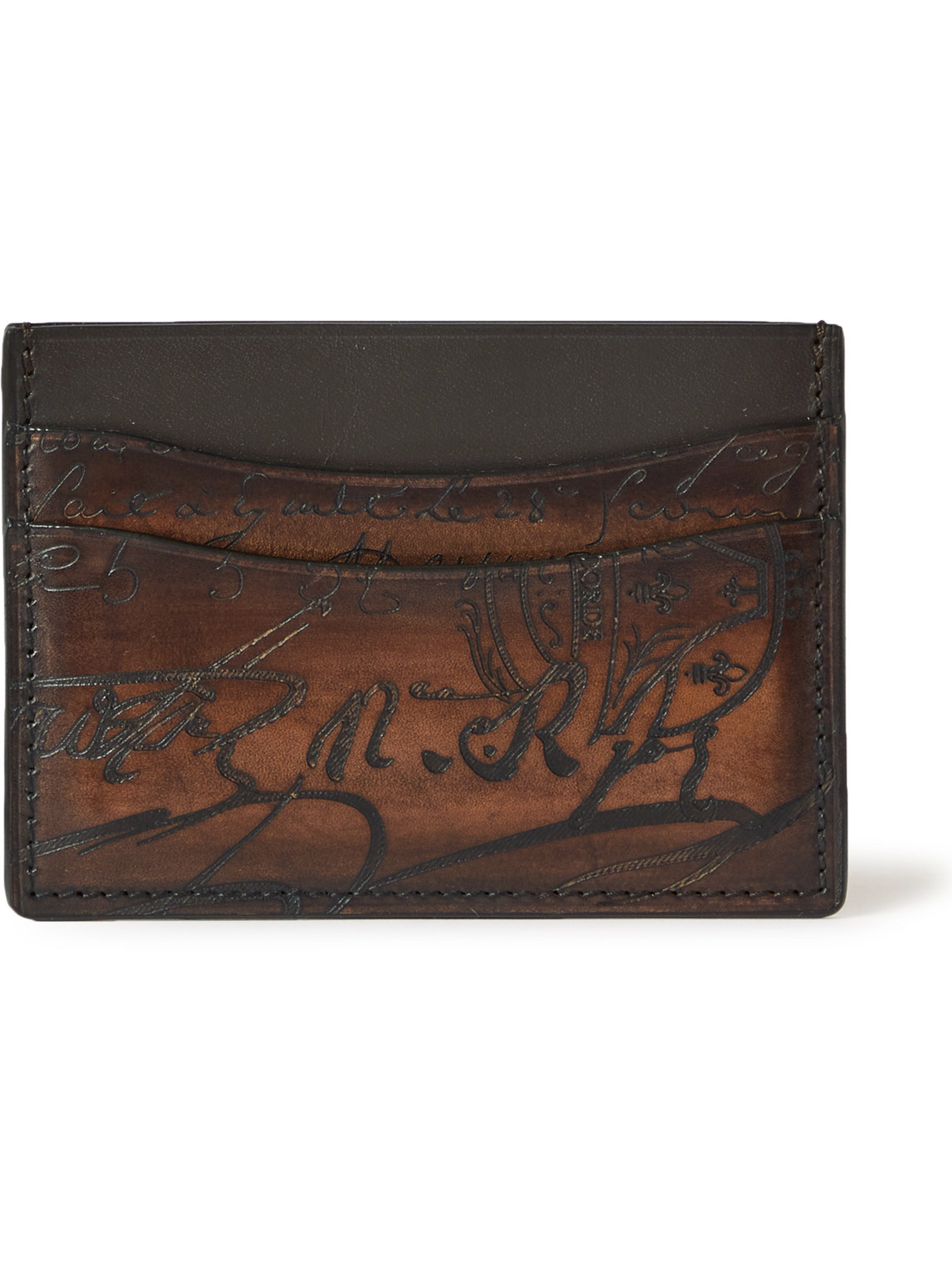 Berluti Men's Bambou Tetris Scritto Leather Card Case In Brown