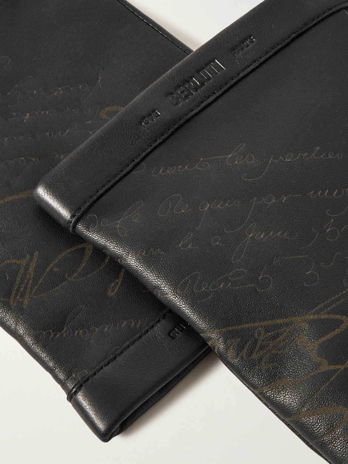 Berluti Scritto Leather Gloves In Black