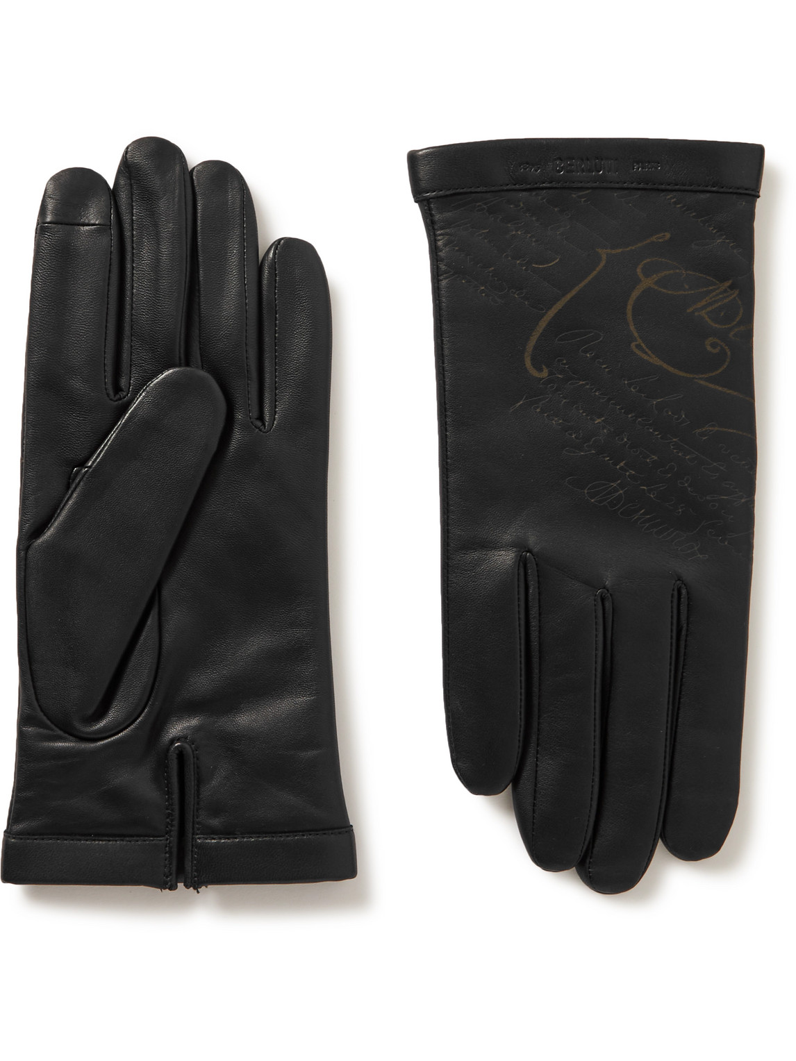 Berluti Scritto Leather Gloves In Black