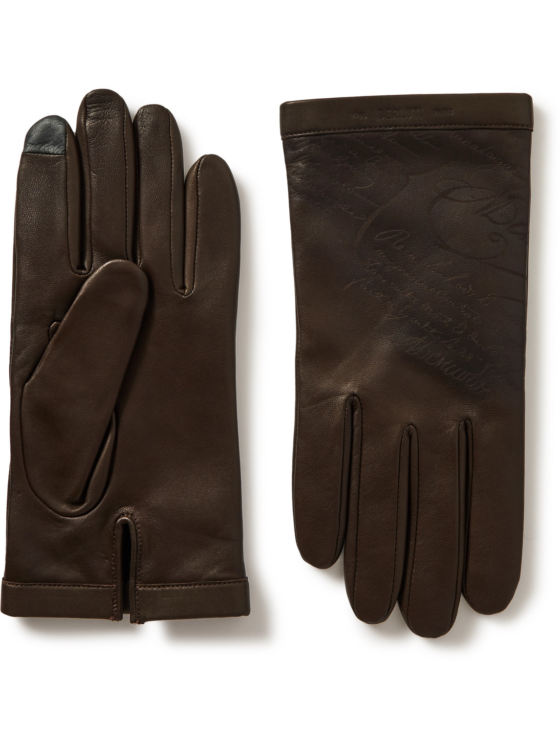 Berluti Scritto Leather Gloves In Brown